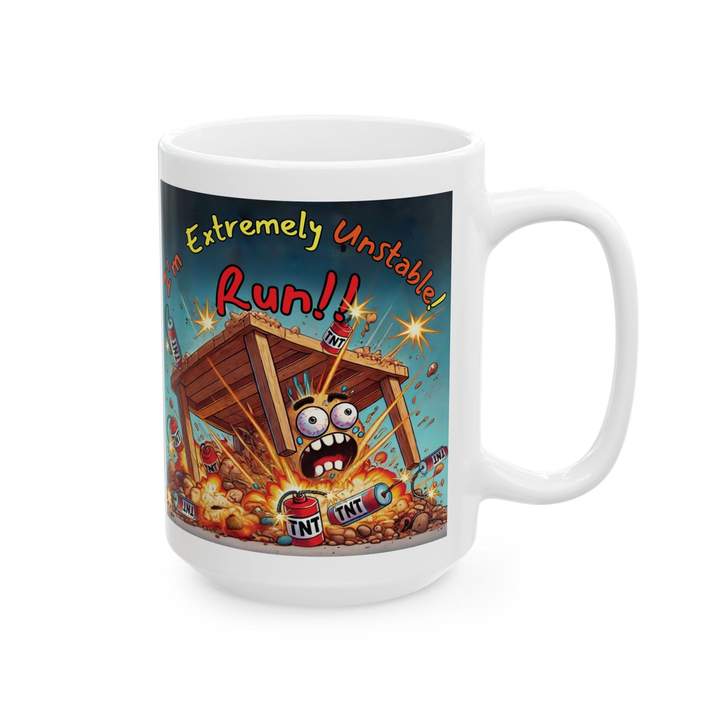 Left Side Design Mug - “I'm Extremely Unstable, Run!” Ceramic Mug (11oz, 15oz)