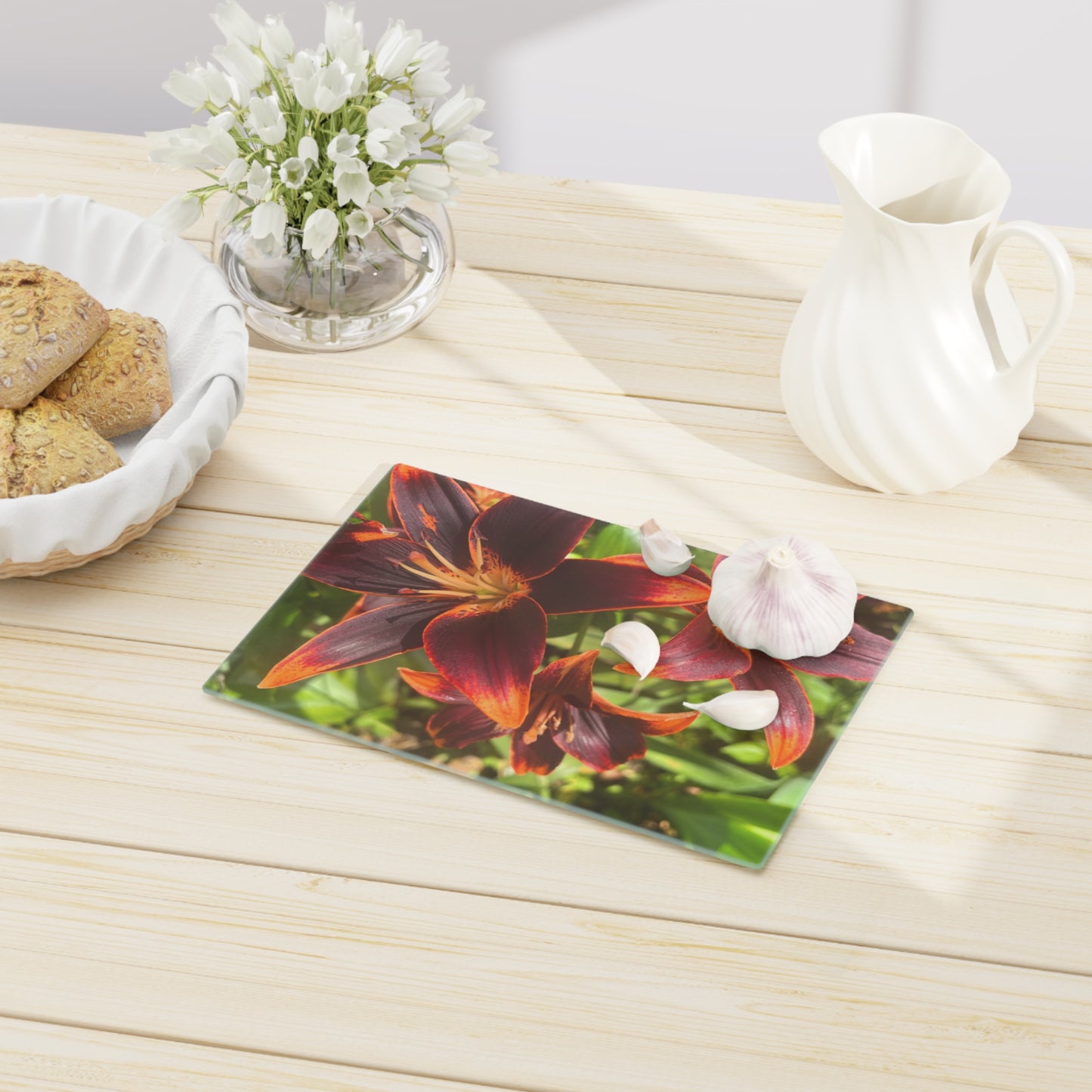 "Purple and Orange Flowers" Cutting Board