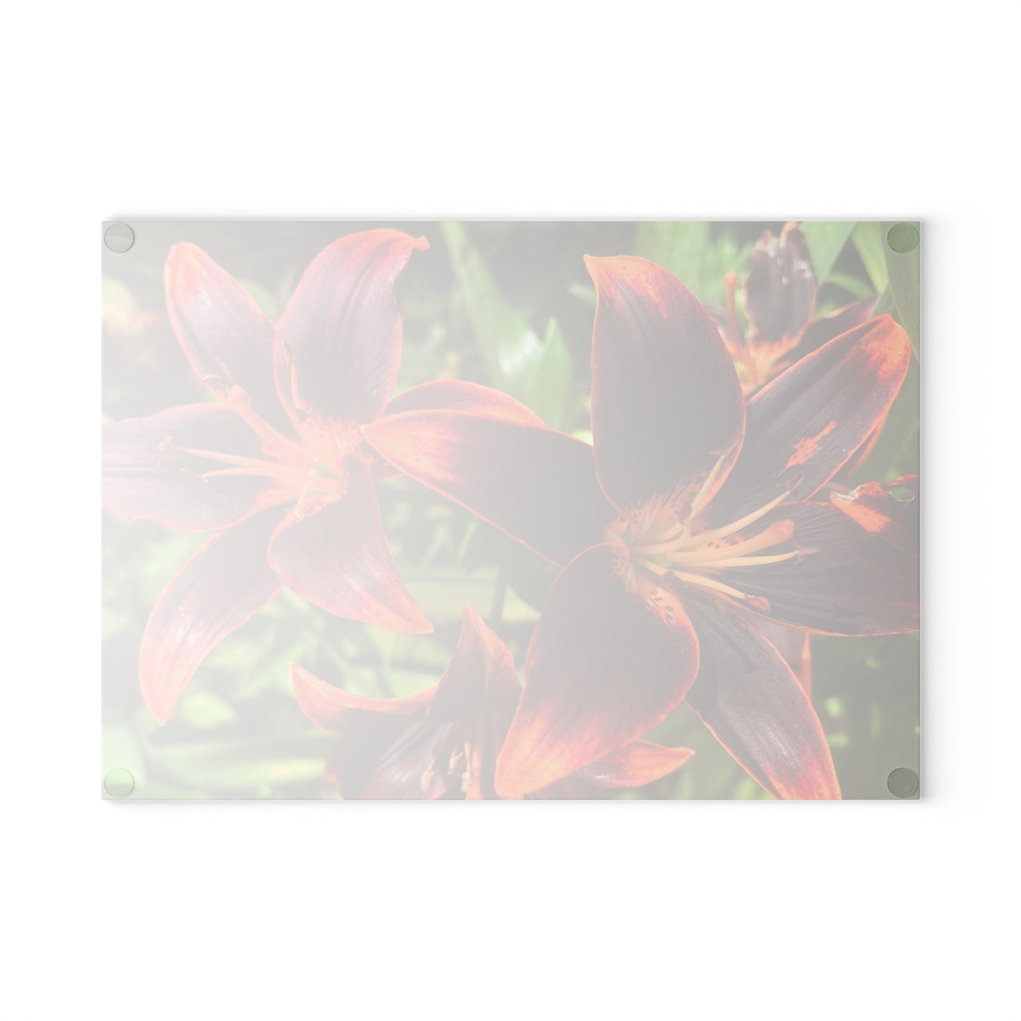 "Purple and Orange Flowers" Glass Cutting Board