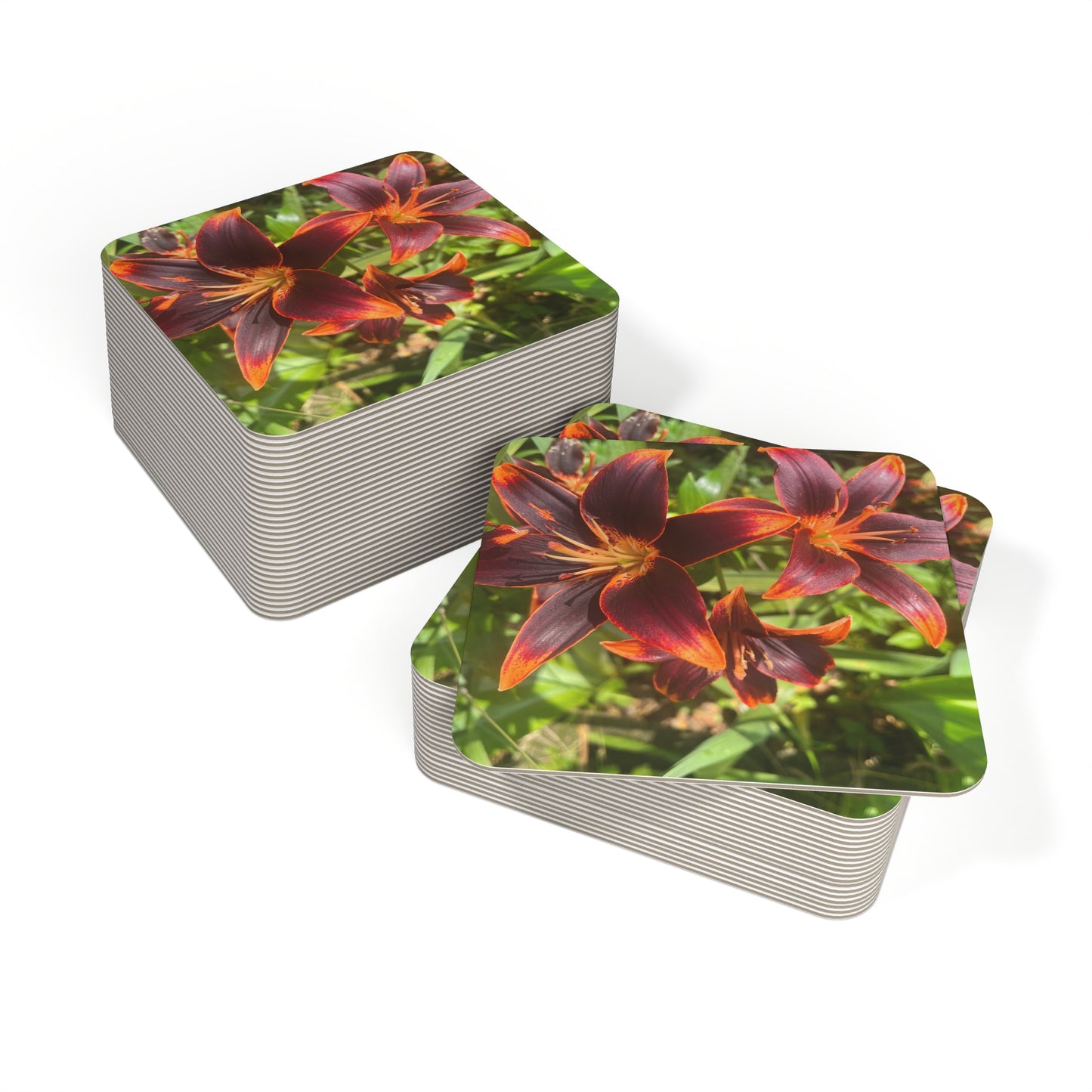 "Purple and Orange Flowers" Coasters (50, 100 pcs)