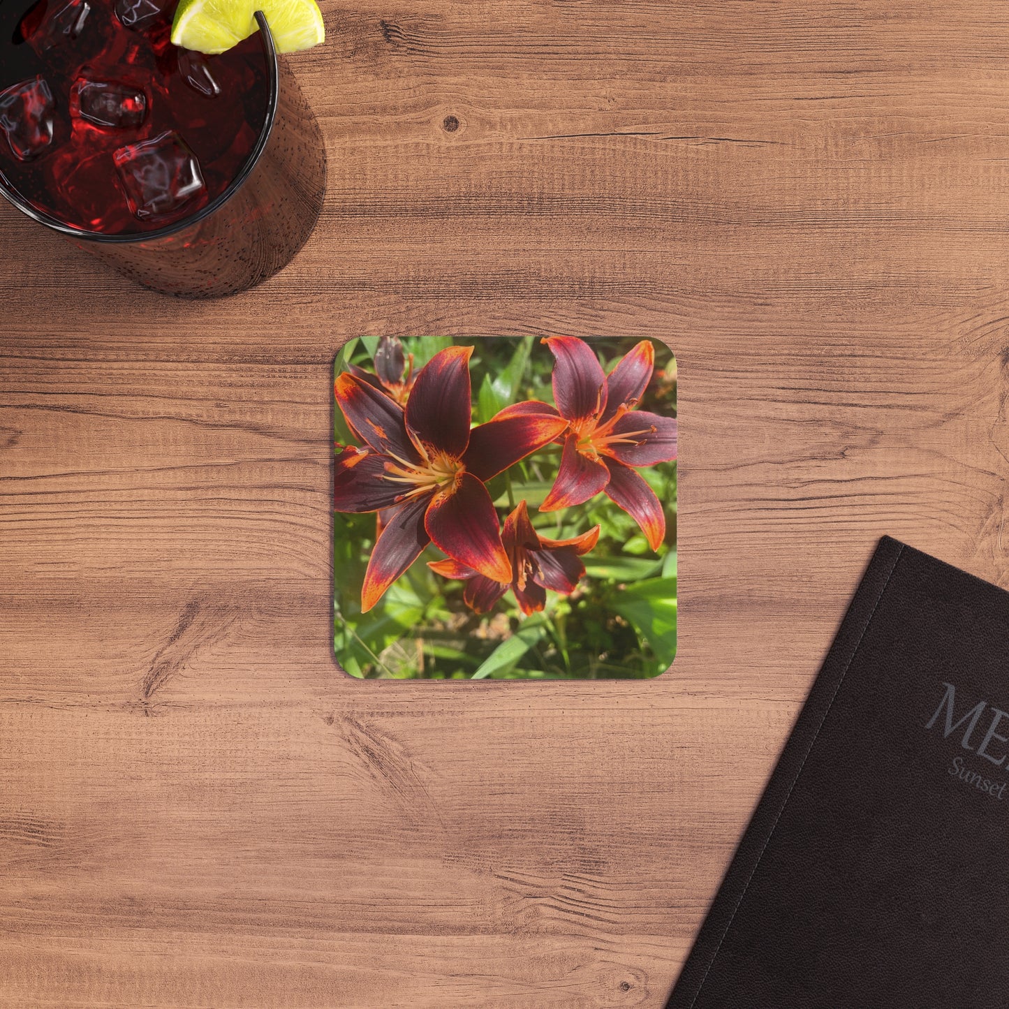 "Purple and Orange Flowers" Coasters (50, 100 pcs)