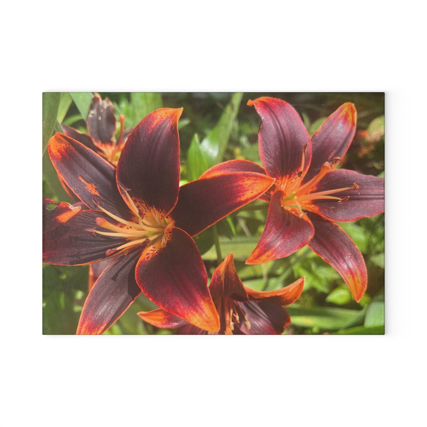 "Purple and Orange Flowers" Glass Cutting Board