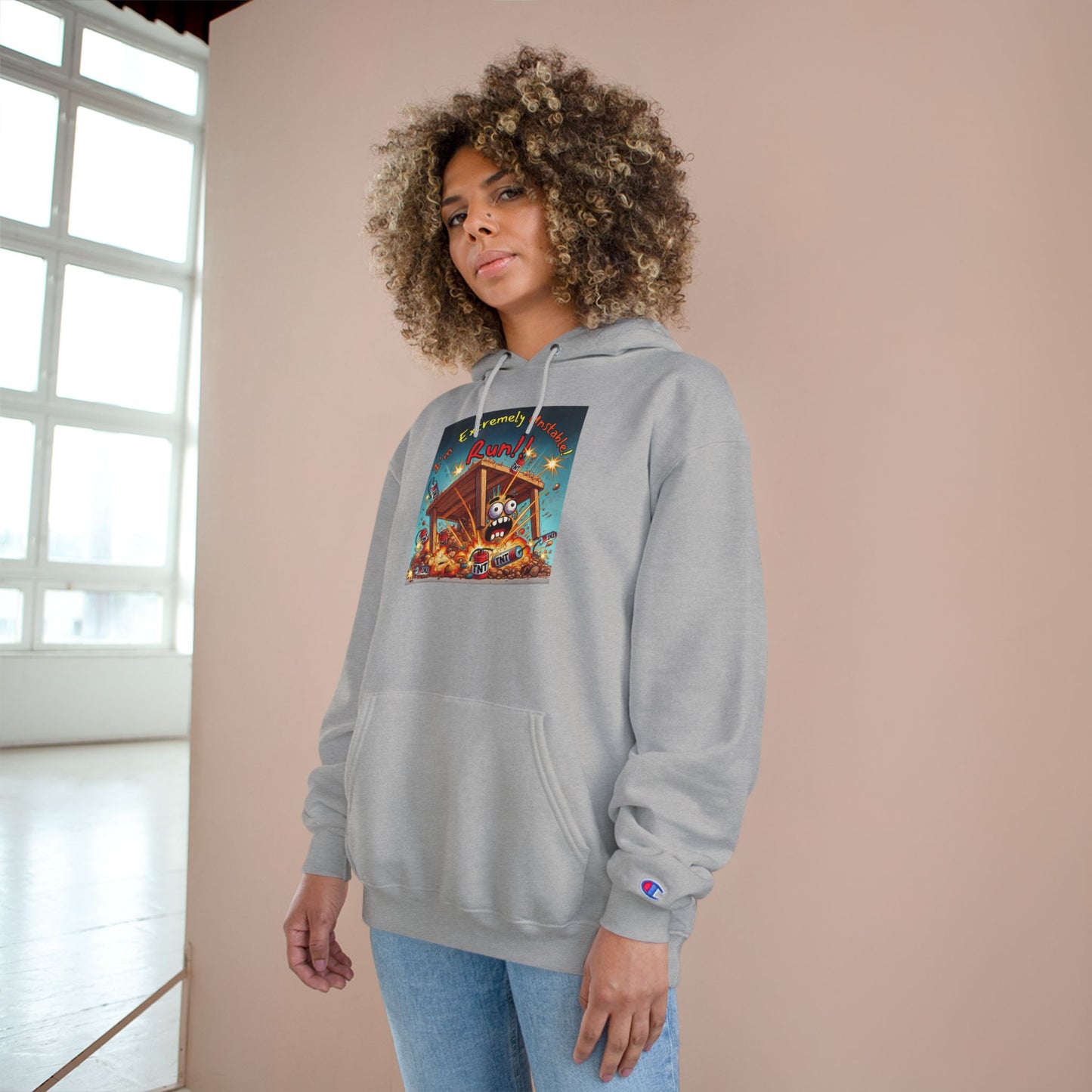 Fun & Unique Champion Hoodie - "I'm Extremely Unstable! Run!!" with “Stone Customs” Logo on back