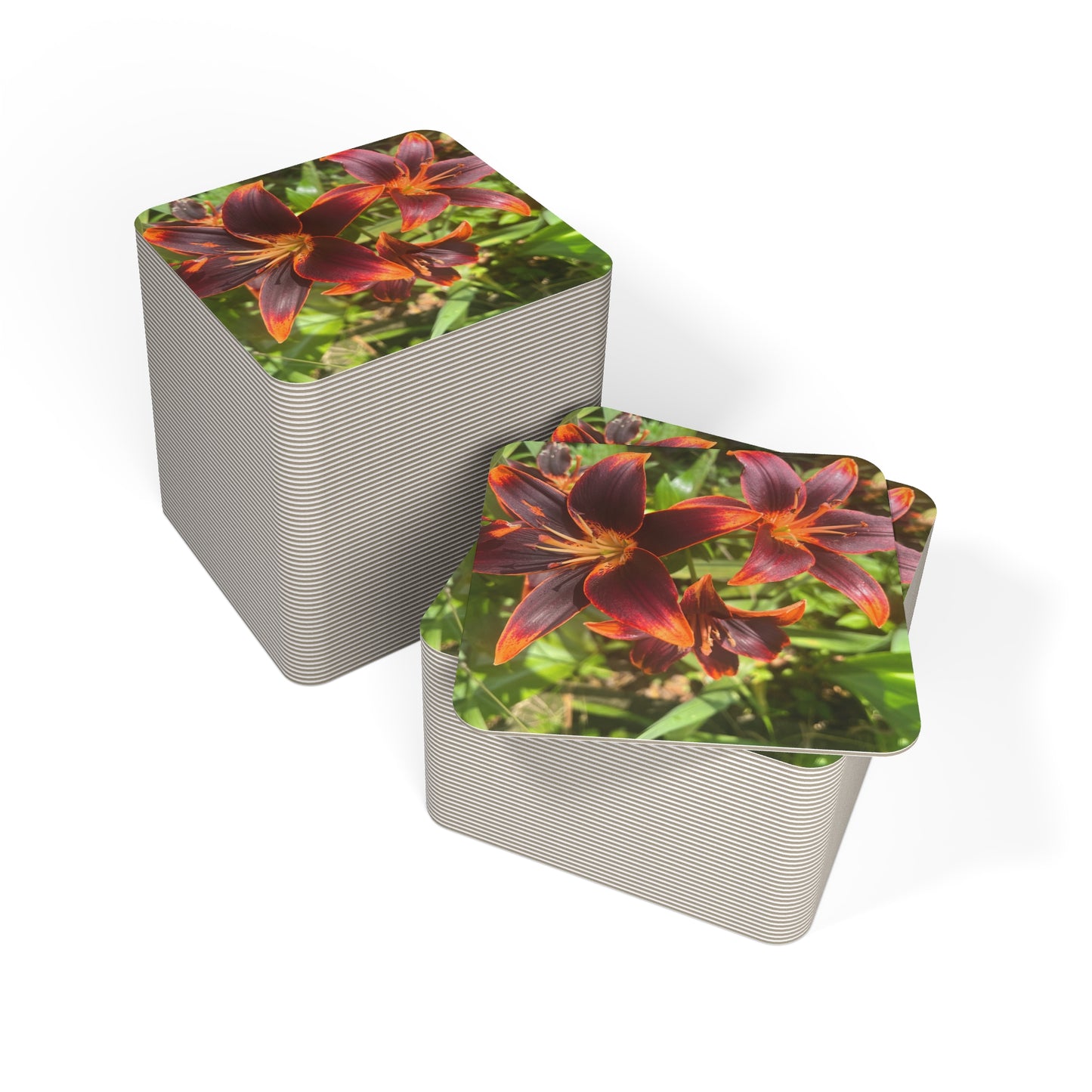 "Purple and Orange Flowers" Coasters (50, 100 pcs)