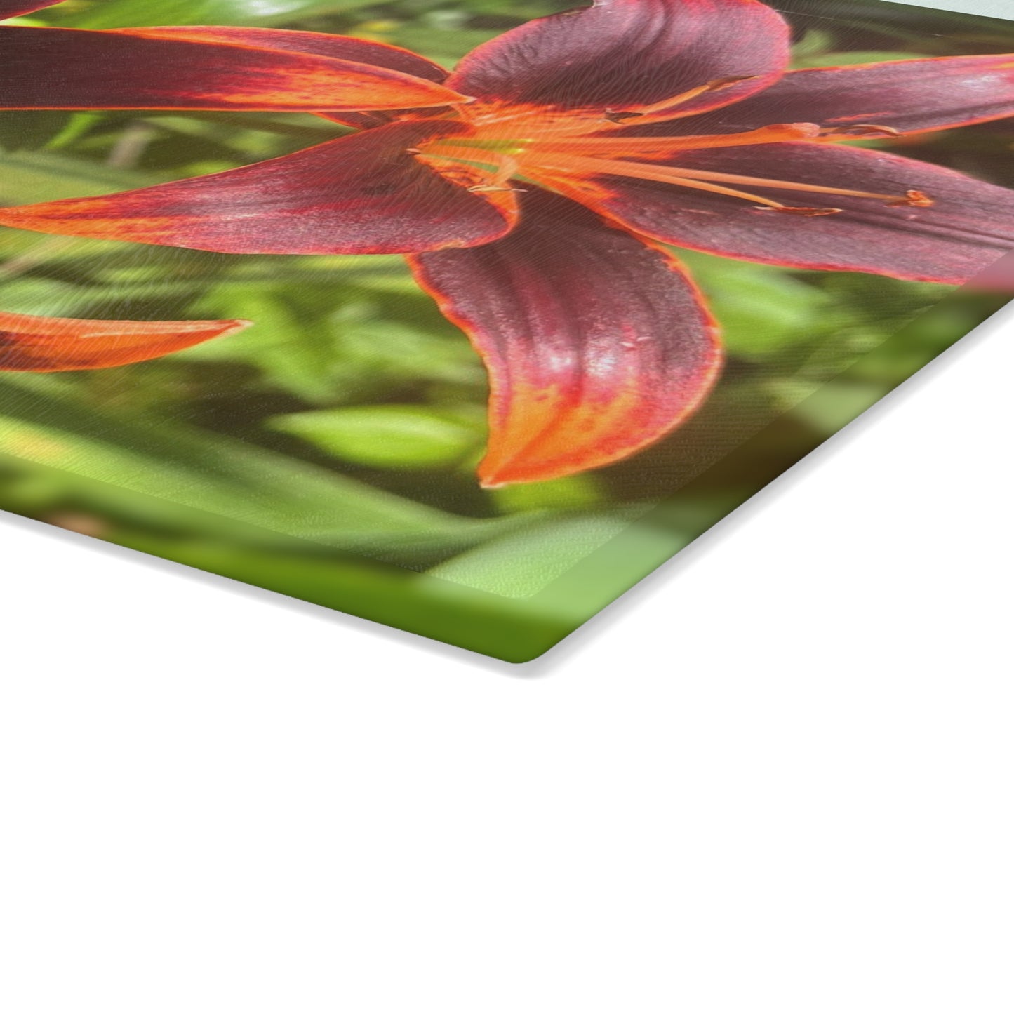 "Purple and Orange Flowers" Glass Cutting Board