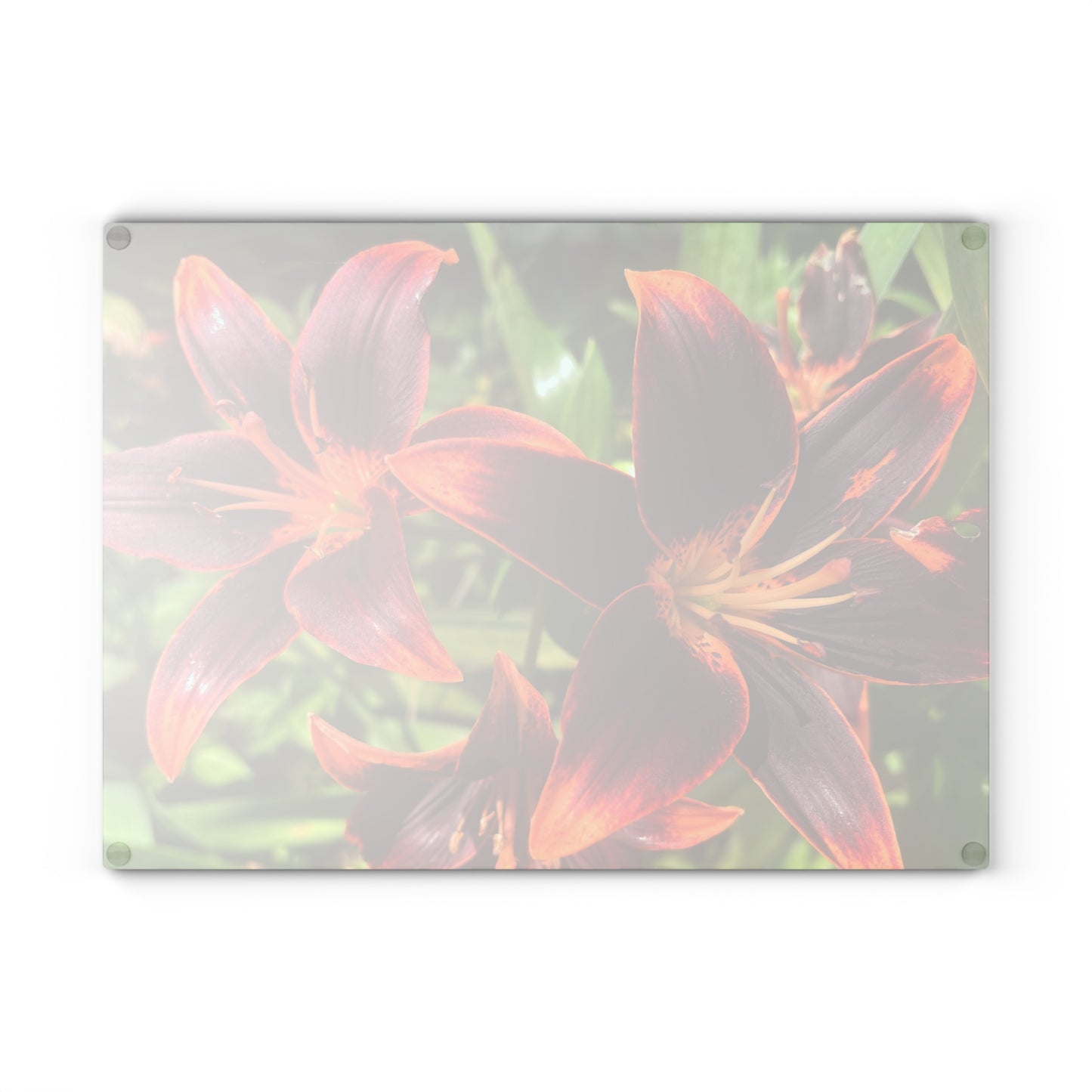 "Purple and Orange Flowers" Glass Cutting Board