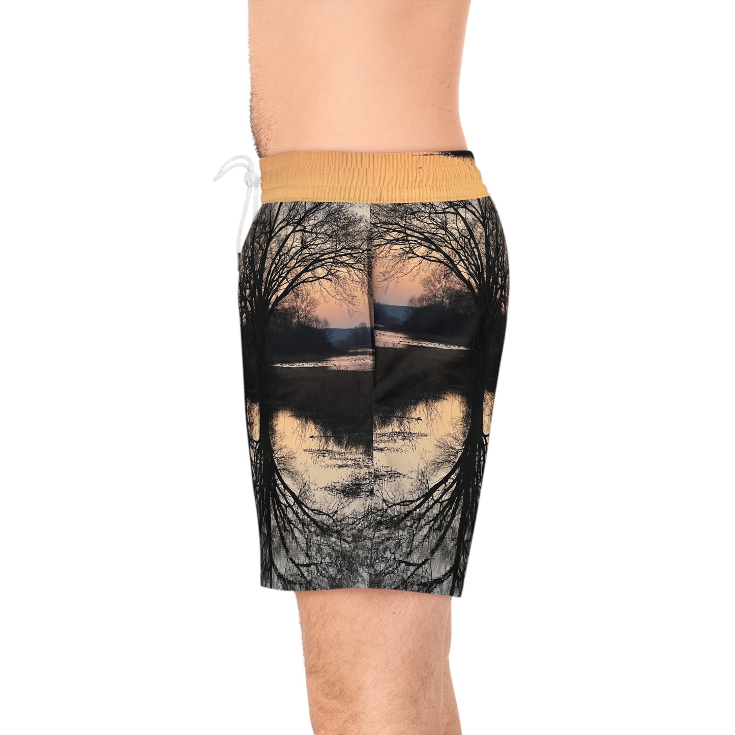 “Reflection At Sunset” Men's Mid-Length Swim Shorts (AOP)