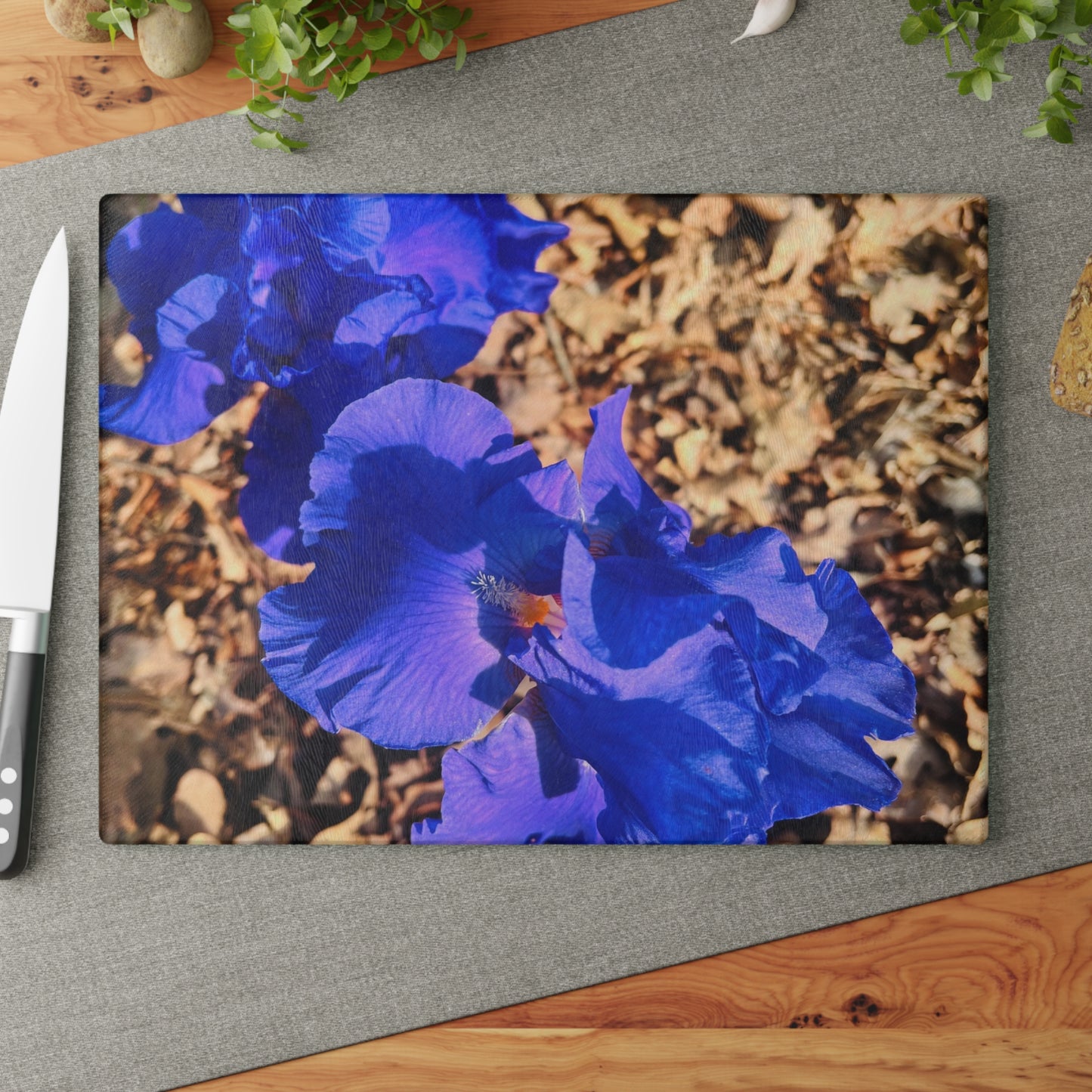 "Blue Flowers" Glass Cutting Board