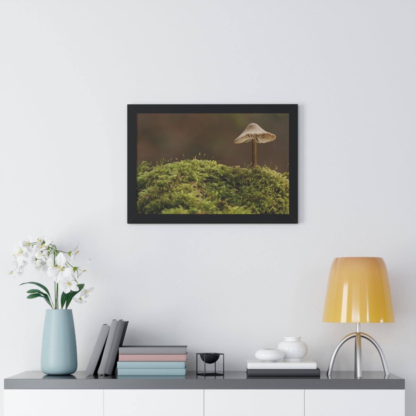 "Mushroom on Mossy Mound" Framed Horizontal Poster