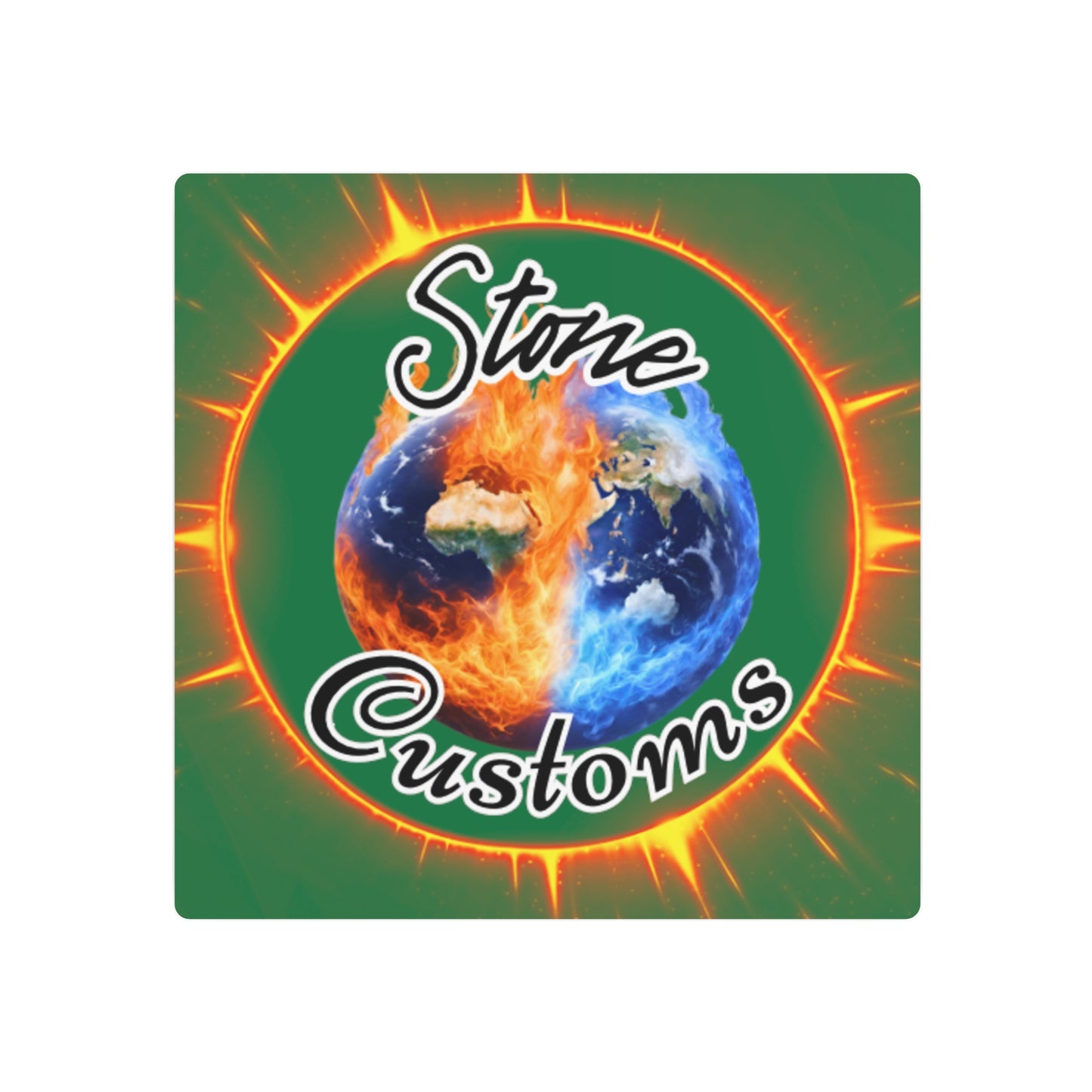 "Stone Customs" Dark Green Metal Art Sign