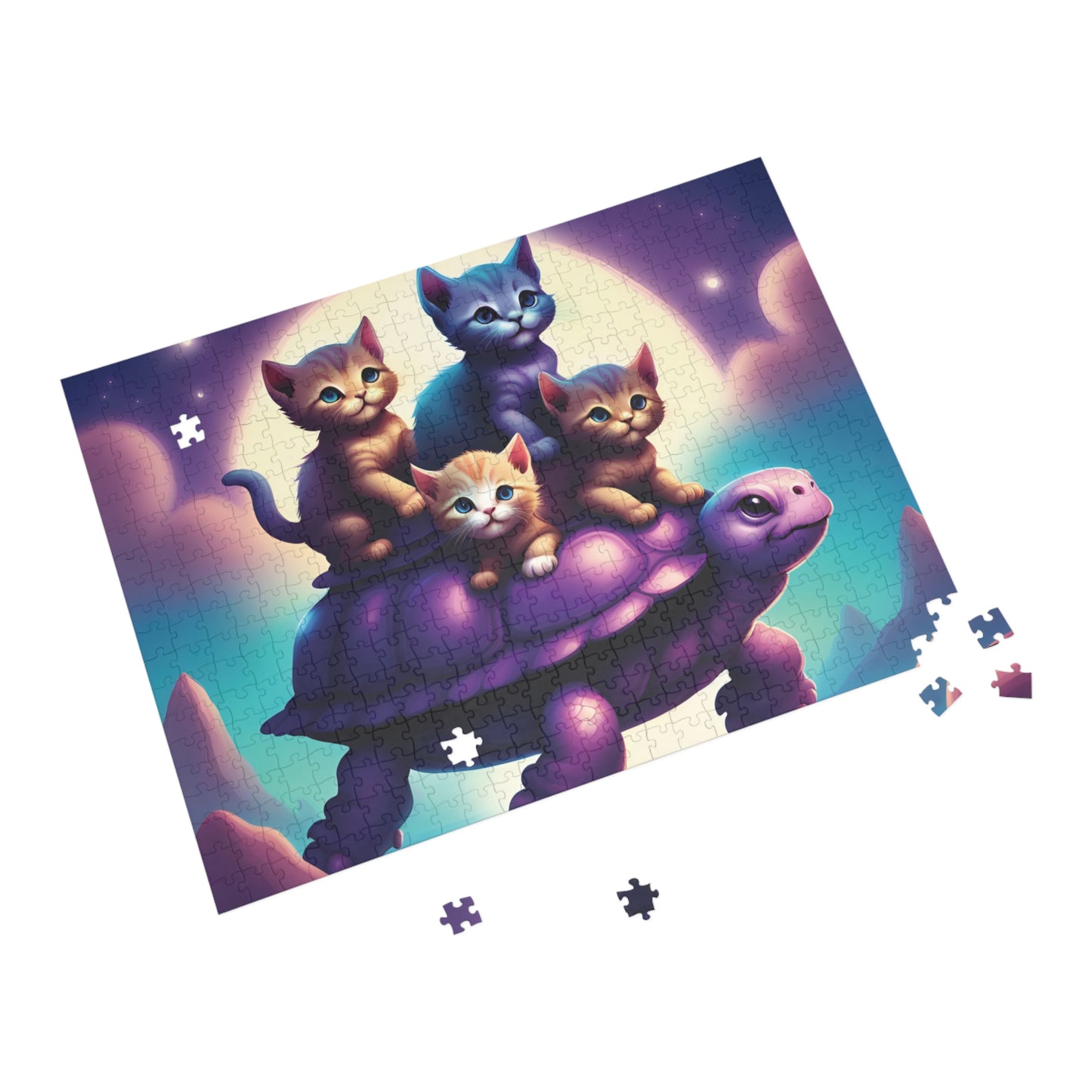 "Moonlit Purple Turtle & Kittens" Puzzle (96, 252, 500, 1000-Piece)