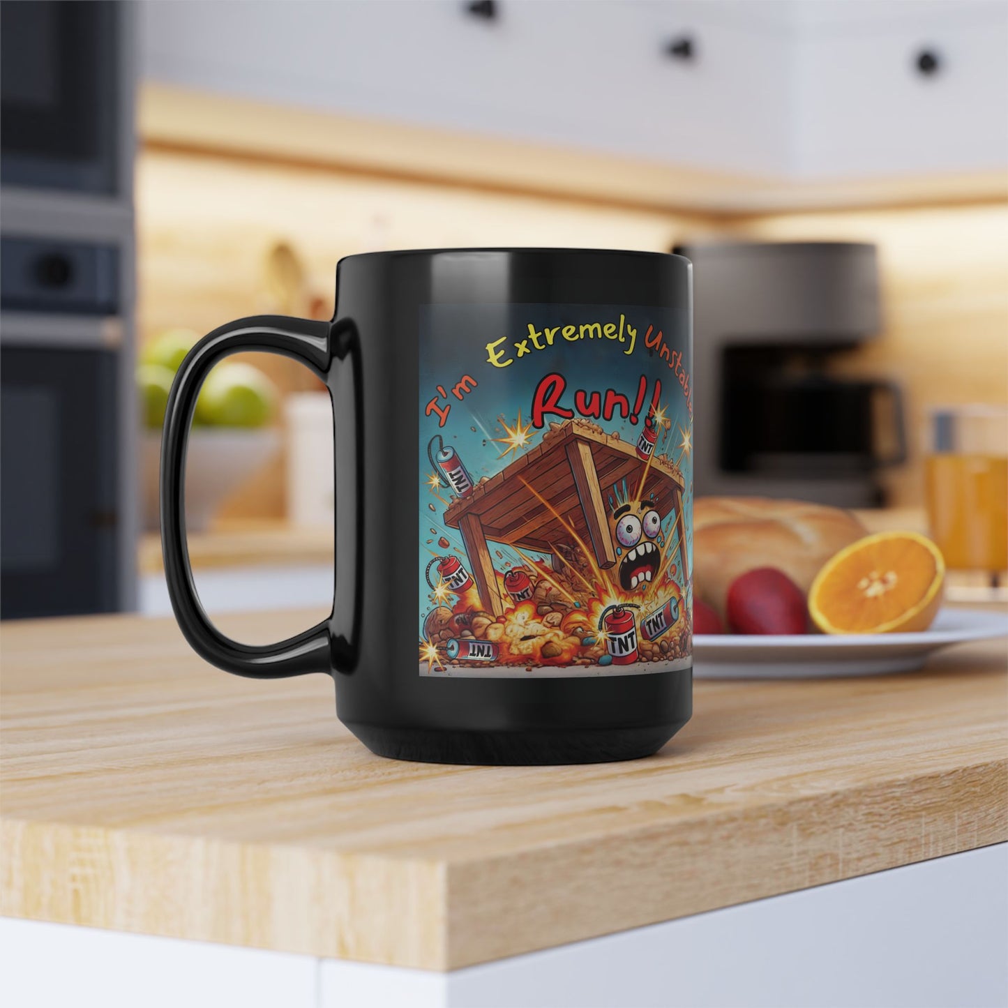 Right Side Design Mug - “I'm Extremely Unstable, Run!” Black Mug (11oz, 15oz)