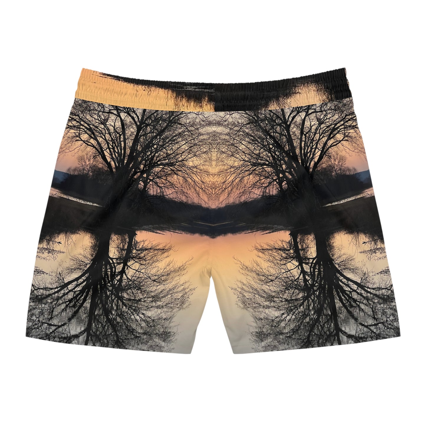 “Reflection At Sunset” Men's Mid-Length Swim Shorts (AOP)