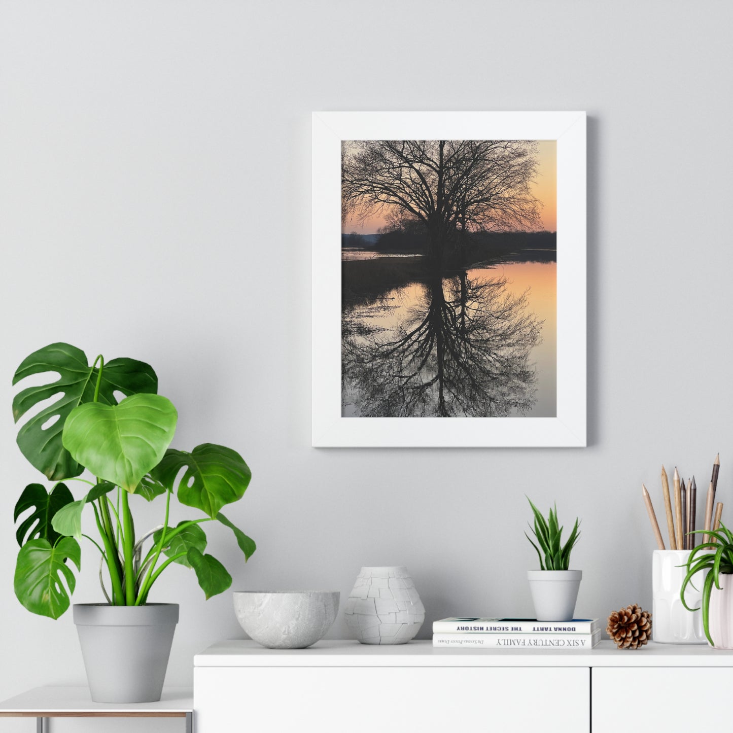 “Reflection At Sunset” Framed Vertical Poster