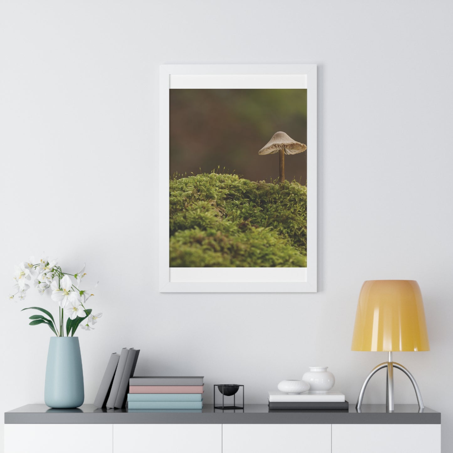 "Mushroom on Mossy Mound" Framed Vertical Poster