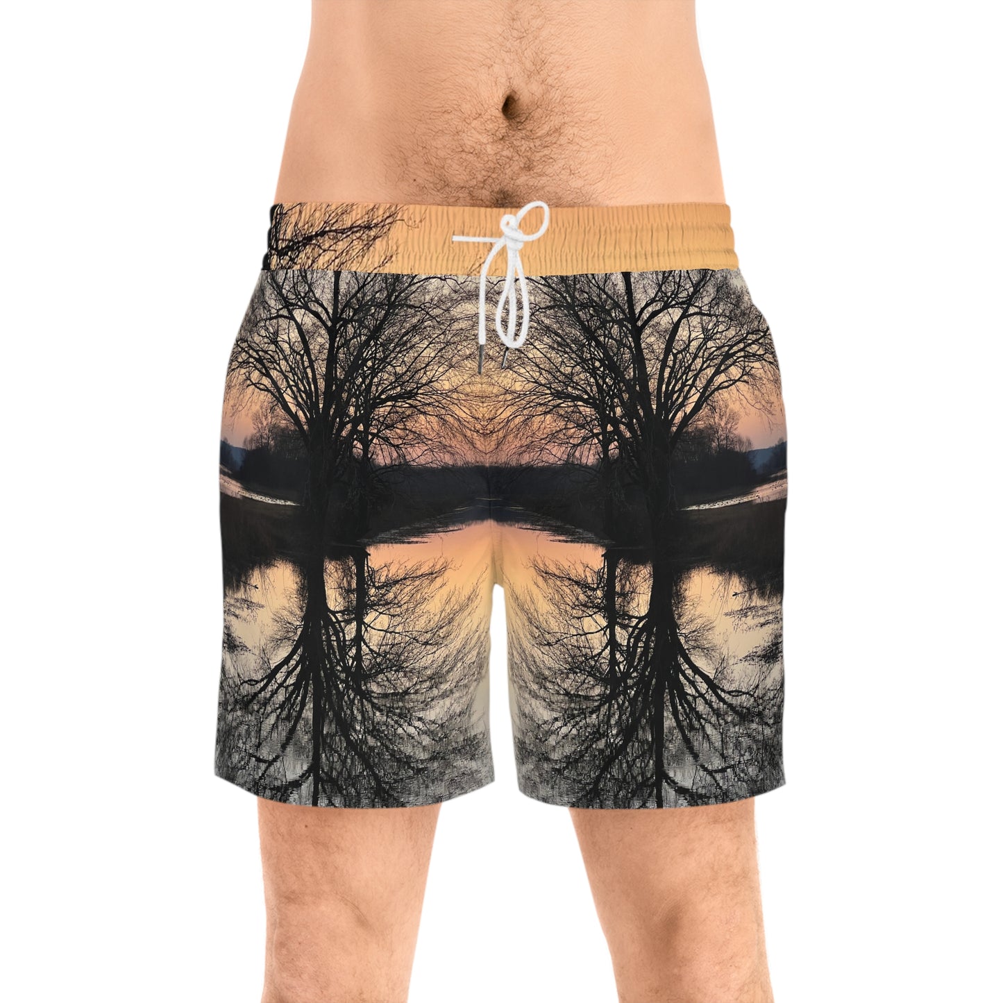 “Reflection At Sunset” Men's Mid-Length Swim Shorts (AOP)