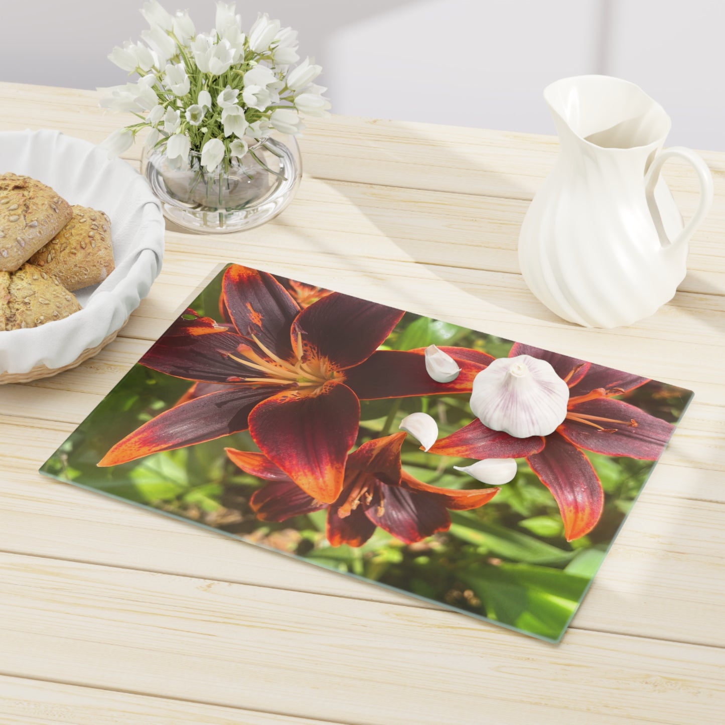 "Purple and Orange Flowers" Cutting Board