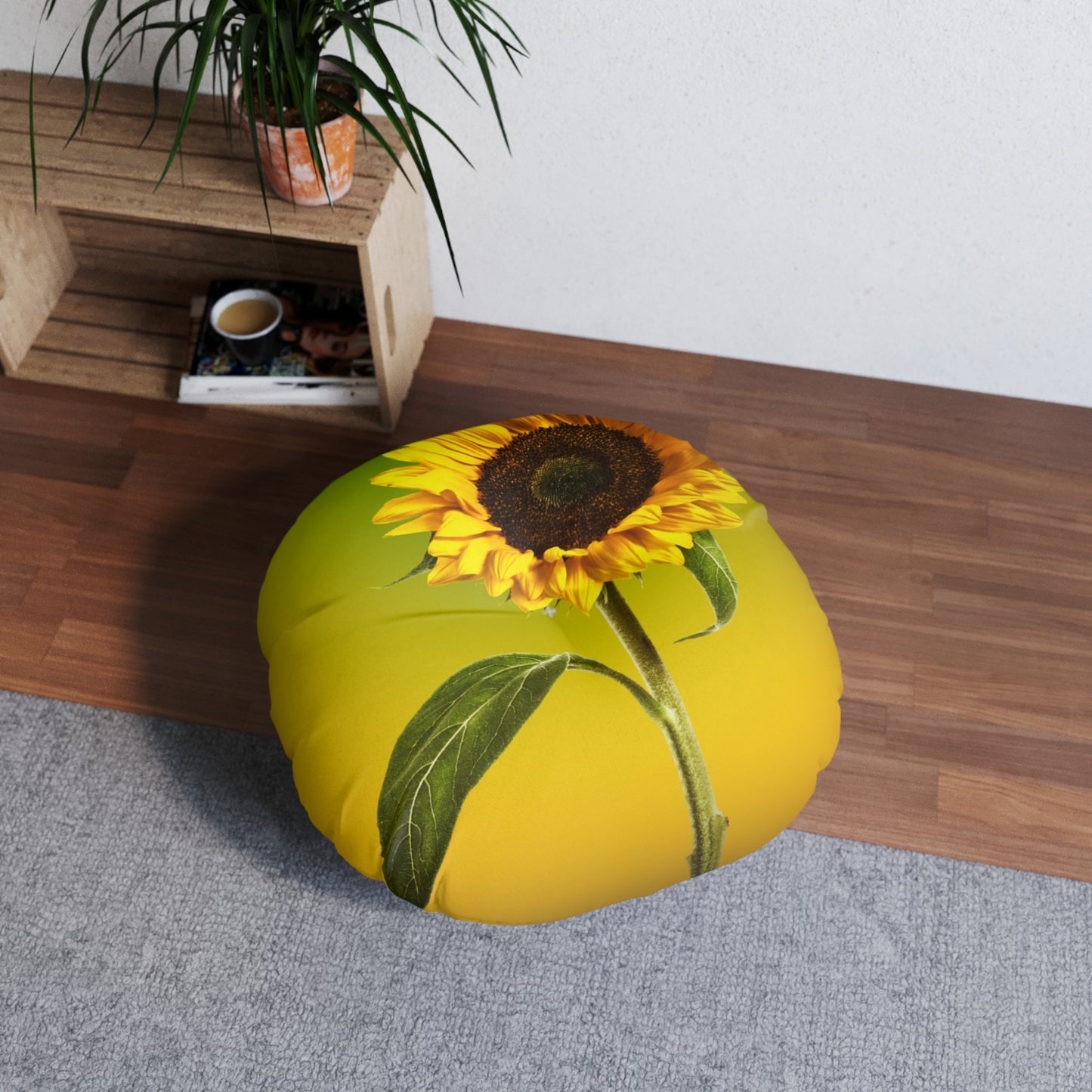 "Sunflower" Tufted Floor Pillow, Round