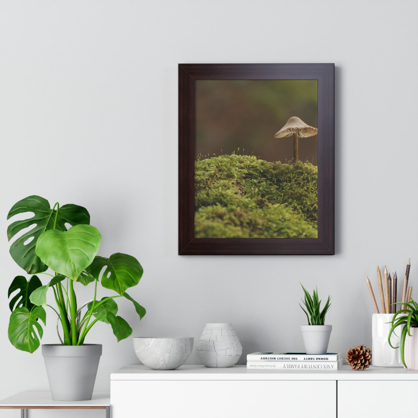 "Mushroom on Mossy Mound" Framed Vertical Poster