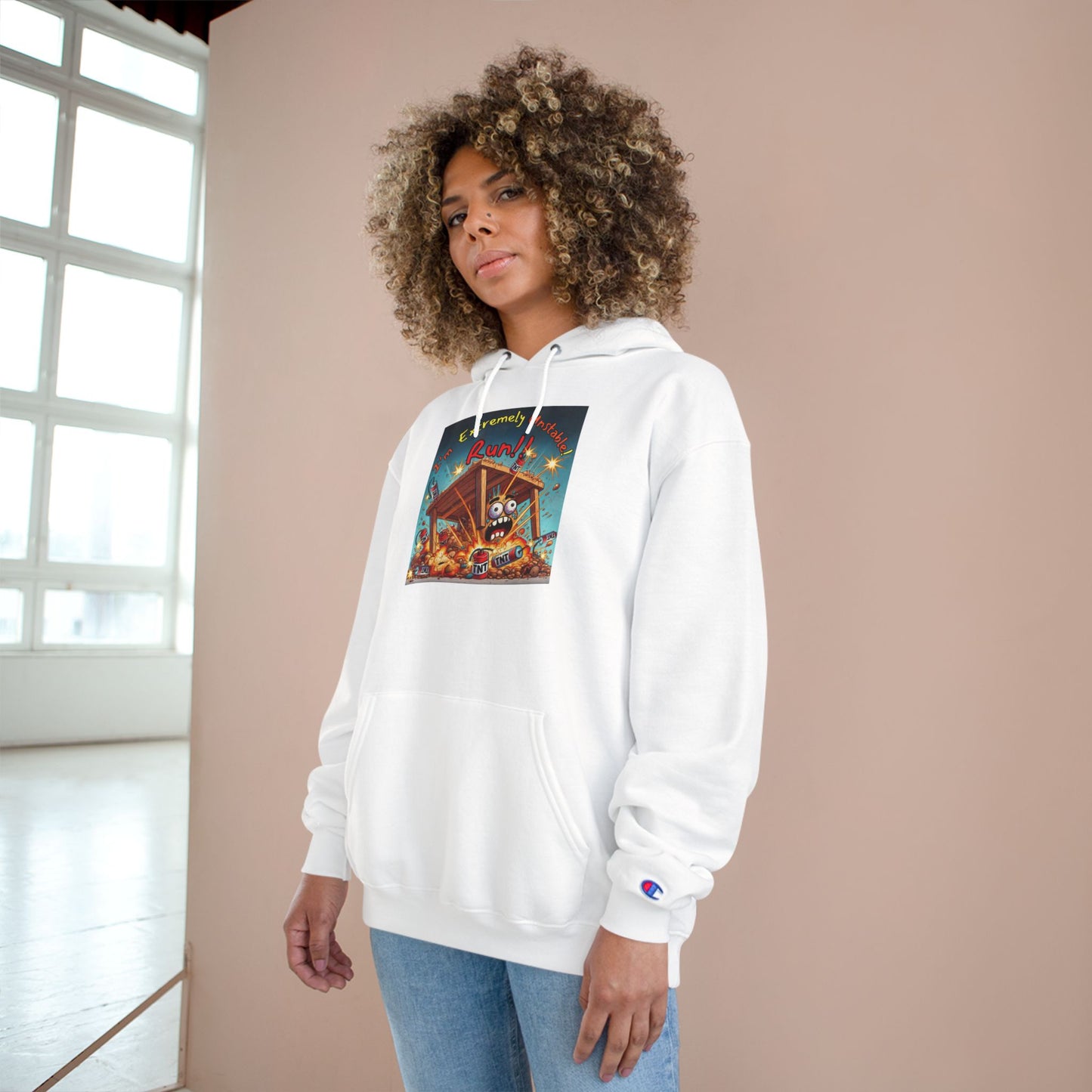 Fun & Unique Champion Hoodie - "I'm Extremely Unstable! Run!!" with “Stone Customs” Logo on back