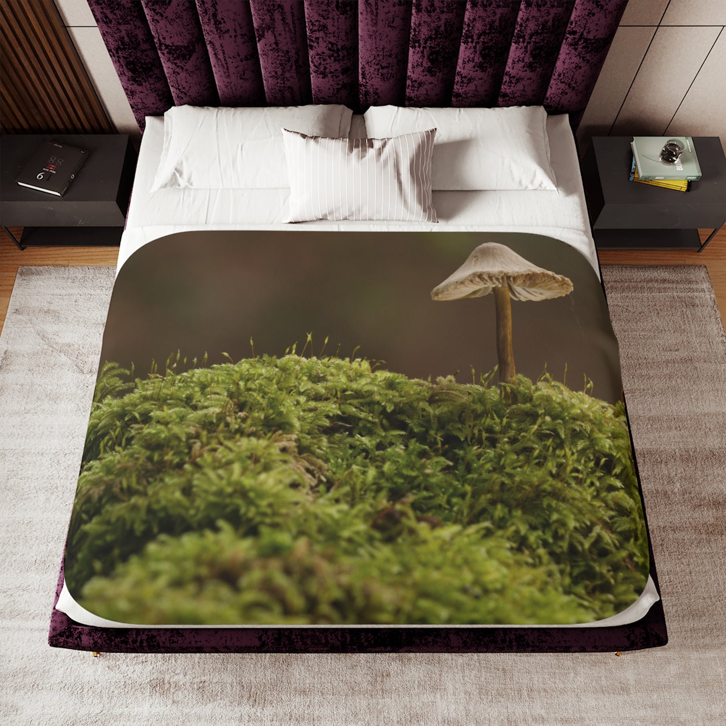 “Mushroom On Mossy Mound”  Sherpa Blanket
