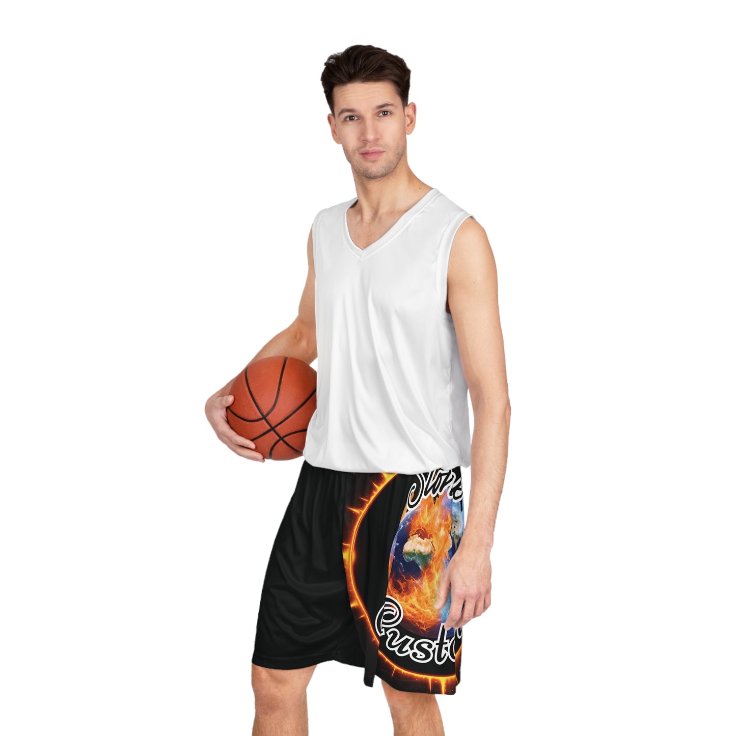 "Stone Customs" Left Leg Black Basketball Shorts (AOP)