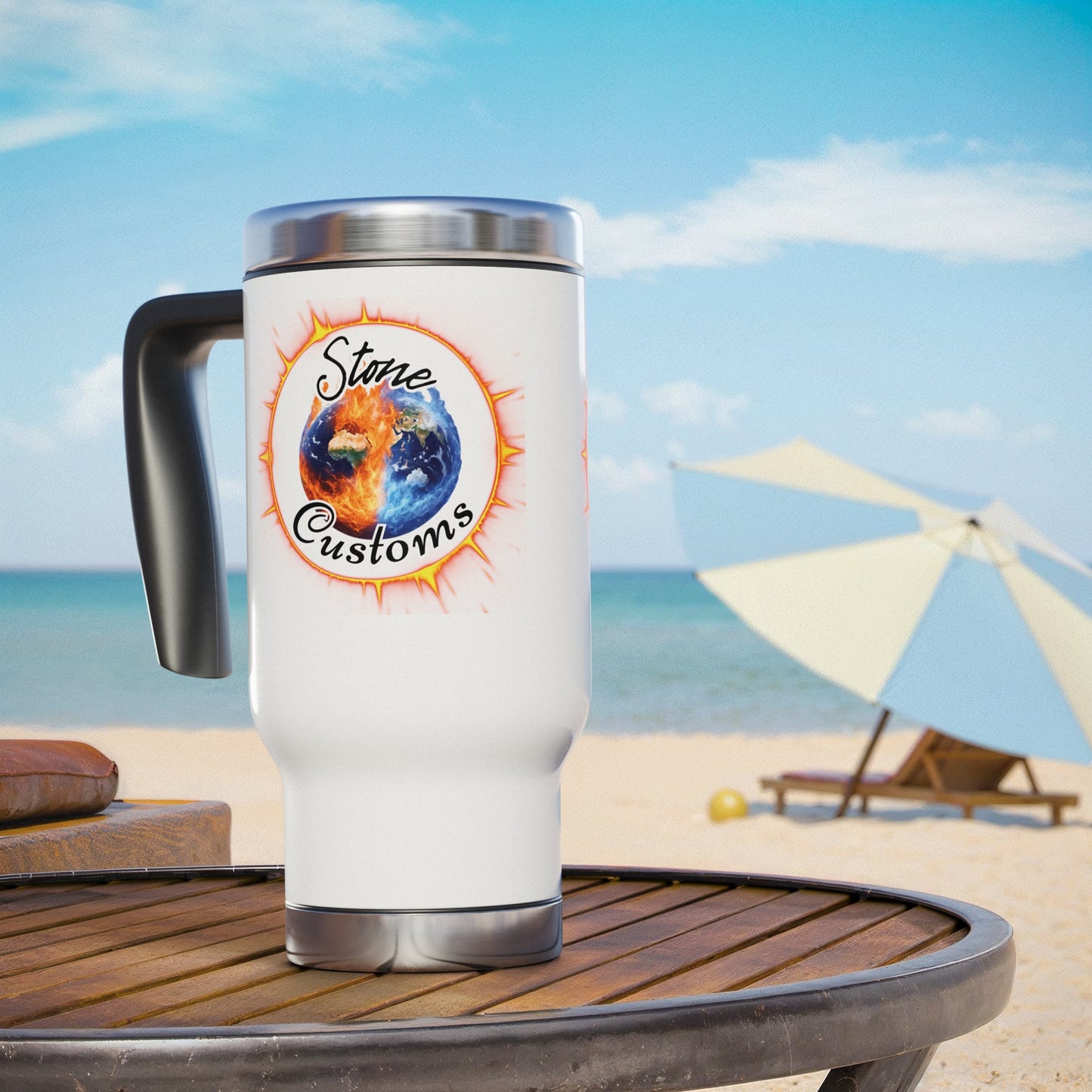 "Stone Customs" Stainless Steel Travel Mug with Handle, 14oz