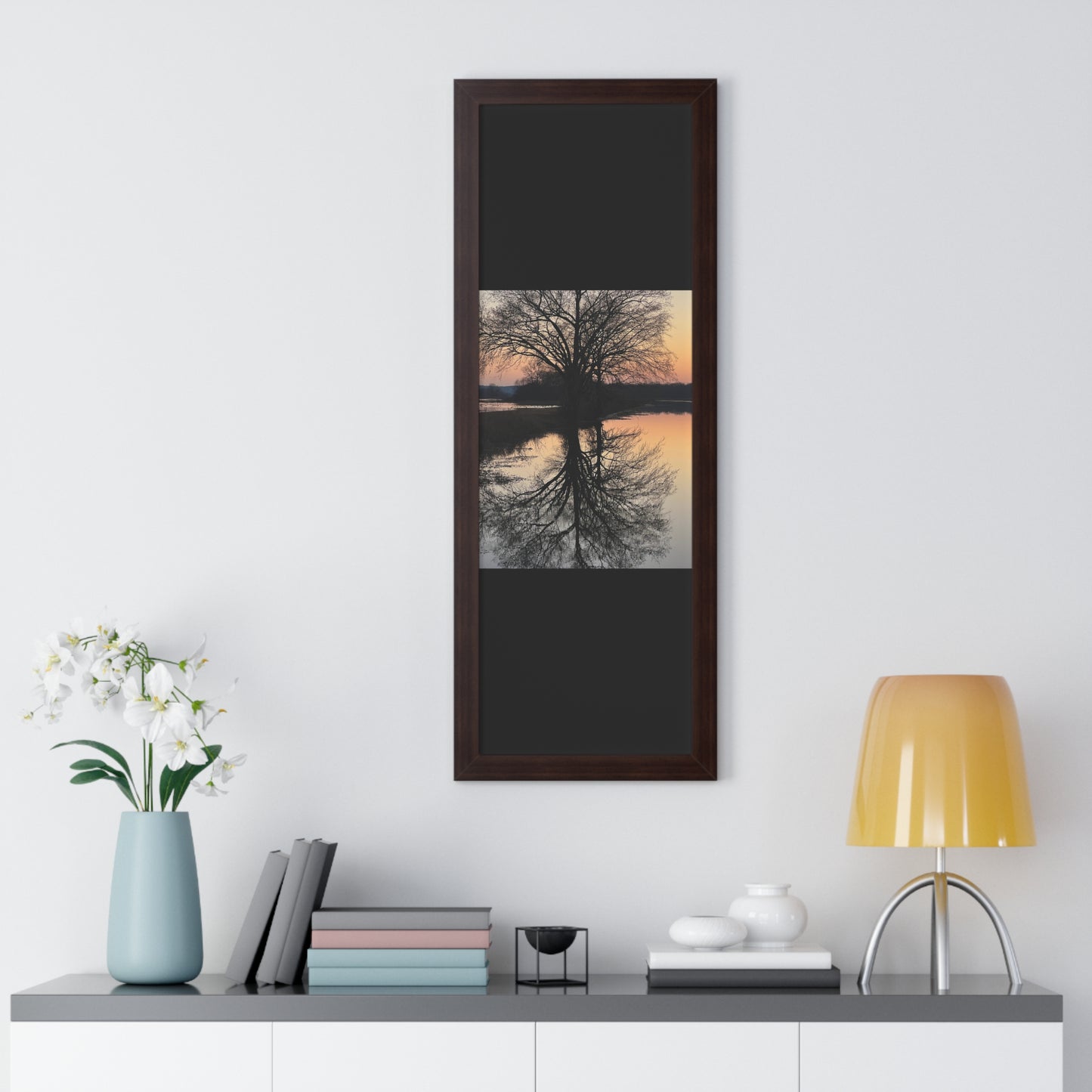 “Reflection At Sunset” Framed Vertical Poster