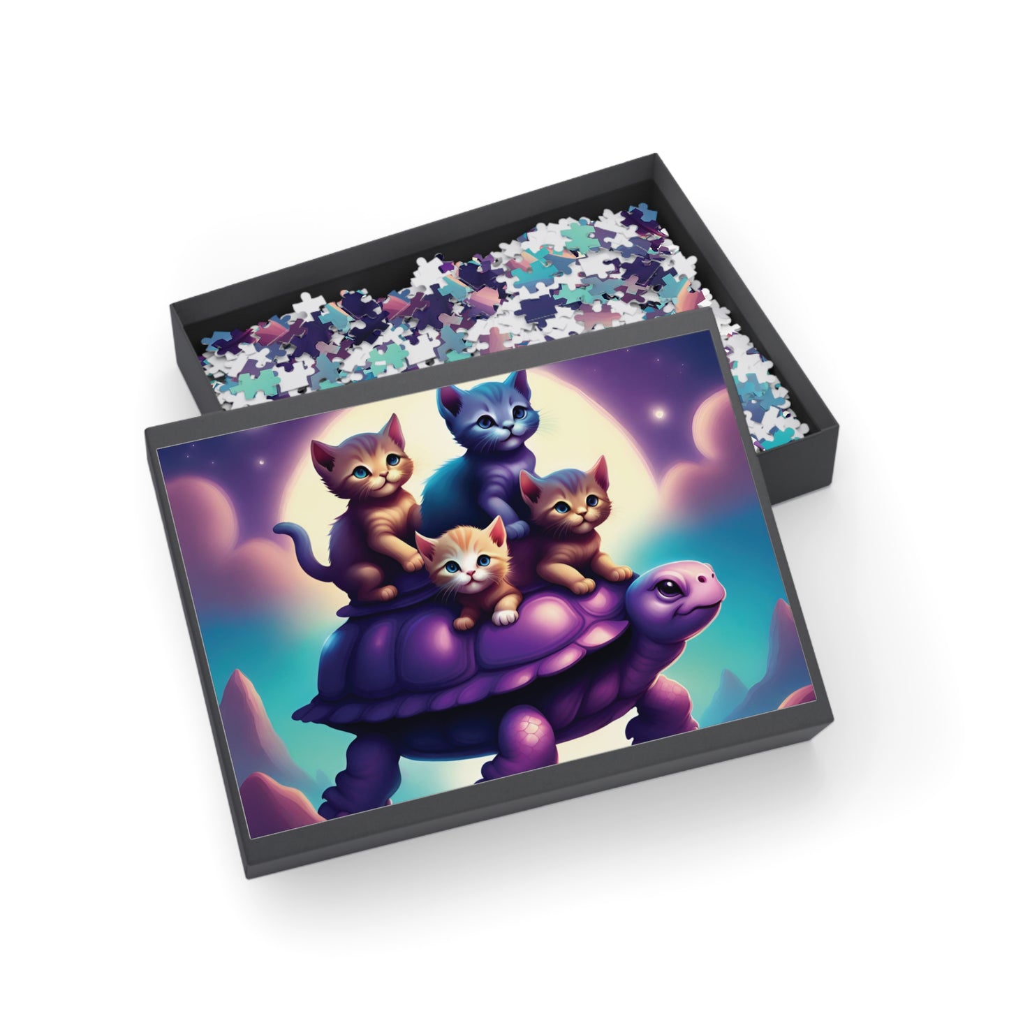 "Moonlit Purple Turtle & Kittens" Puzzle (96, 252, 500, 1000-Piece)