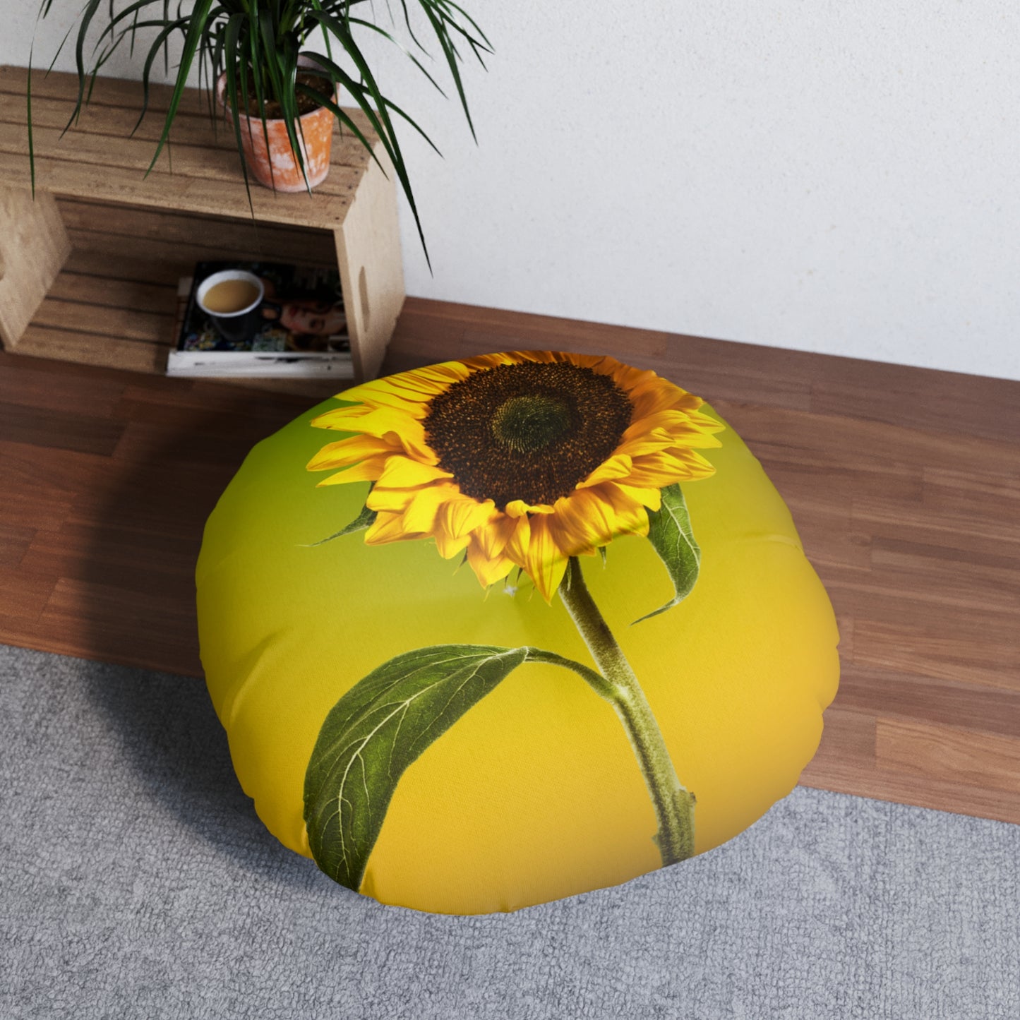 "Sunflower" Tufted Floor Pillow, Round