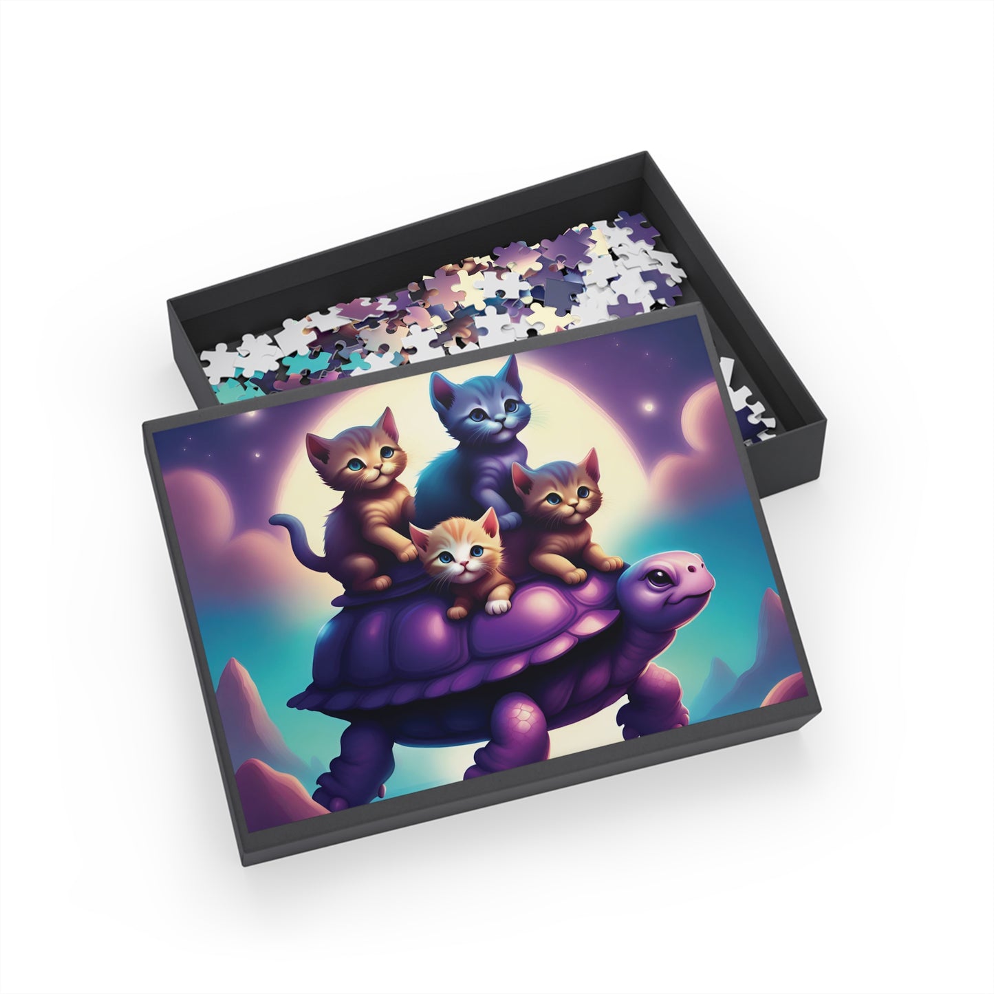 "Moonlit Purple Turtle & Kittens" Puzzle (96, 252, 500, 1000-Piece)