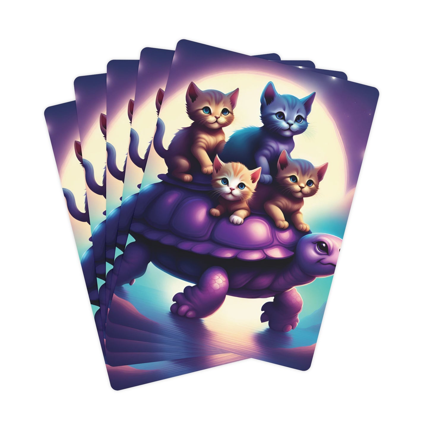 "Moonlit Purple Turtle & Kittens" Poker Cards