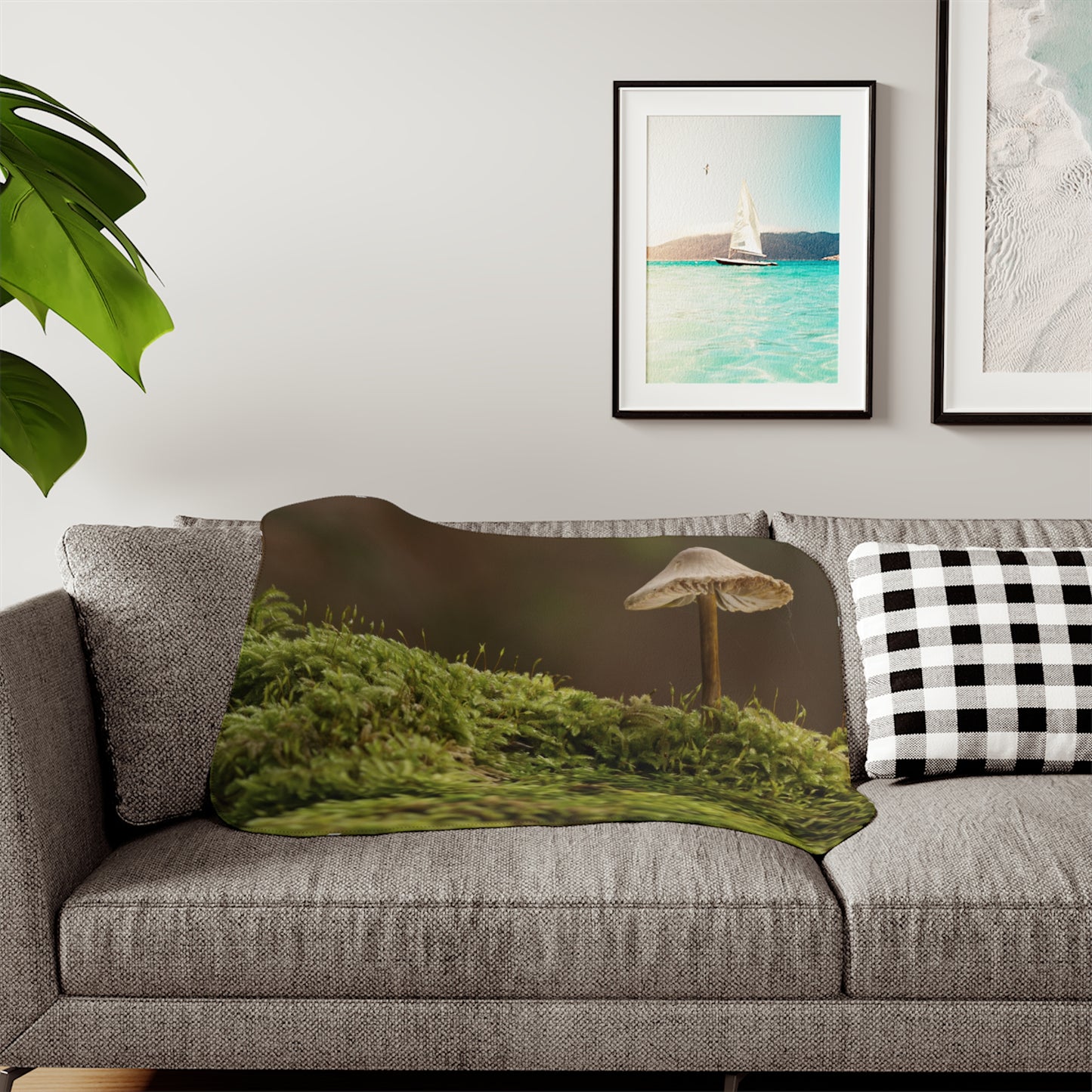 “Mushroom On Mossy Mound”  Sherpa Blanket