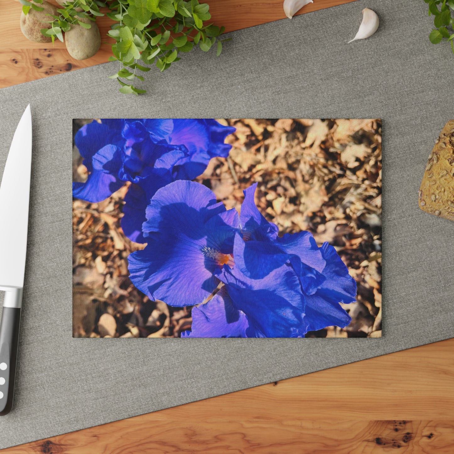 "Blue Flowers" Glass Cutting Board