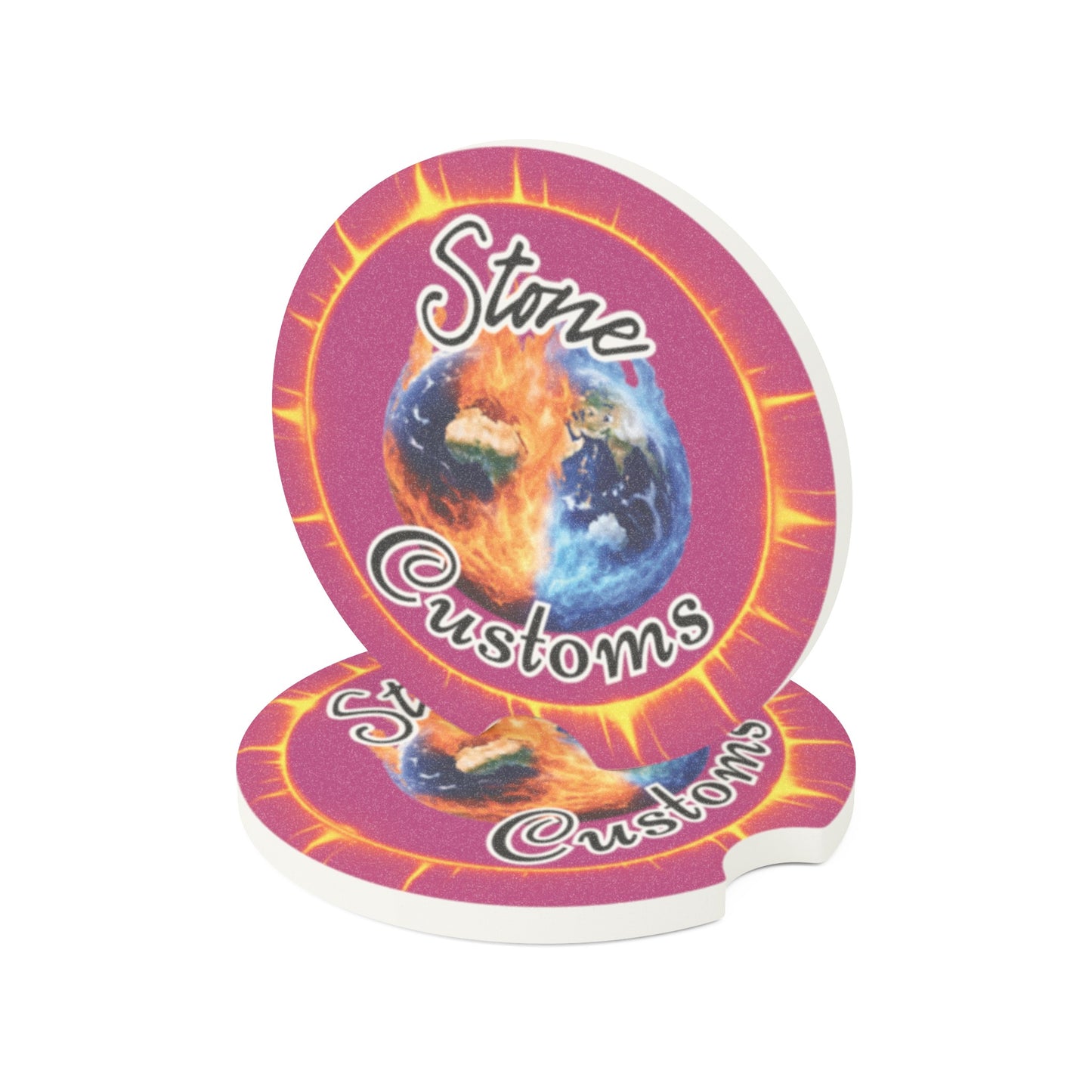 "Stone Customs" Soapstone Car Coaster (Dark Pink)