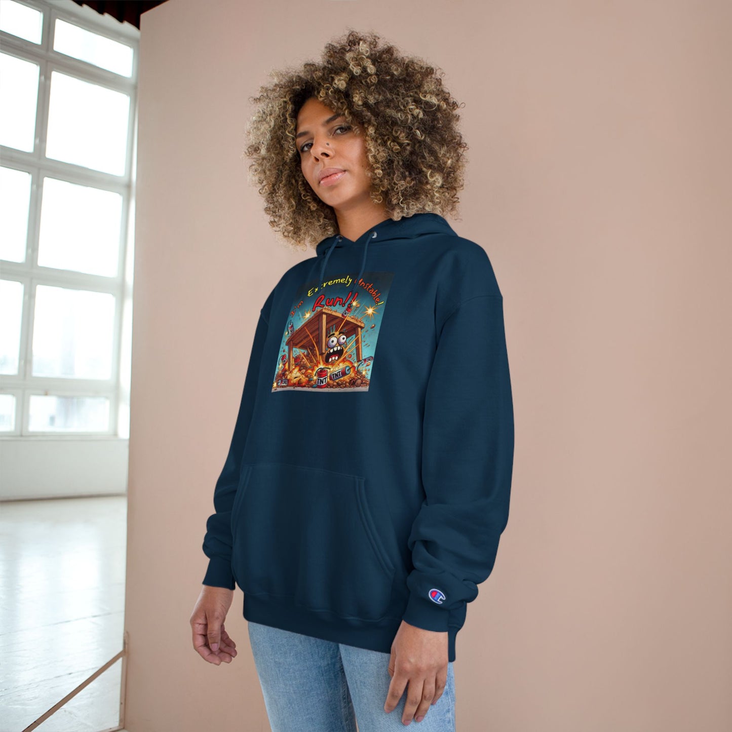 Fun & Unique Champion Hoodie - "I'm Extremely Unstable! Run!!" with “Stone Customs” Logo on back