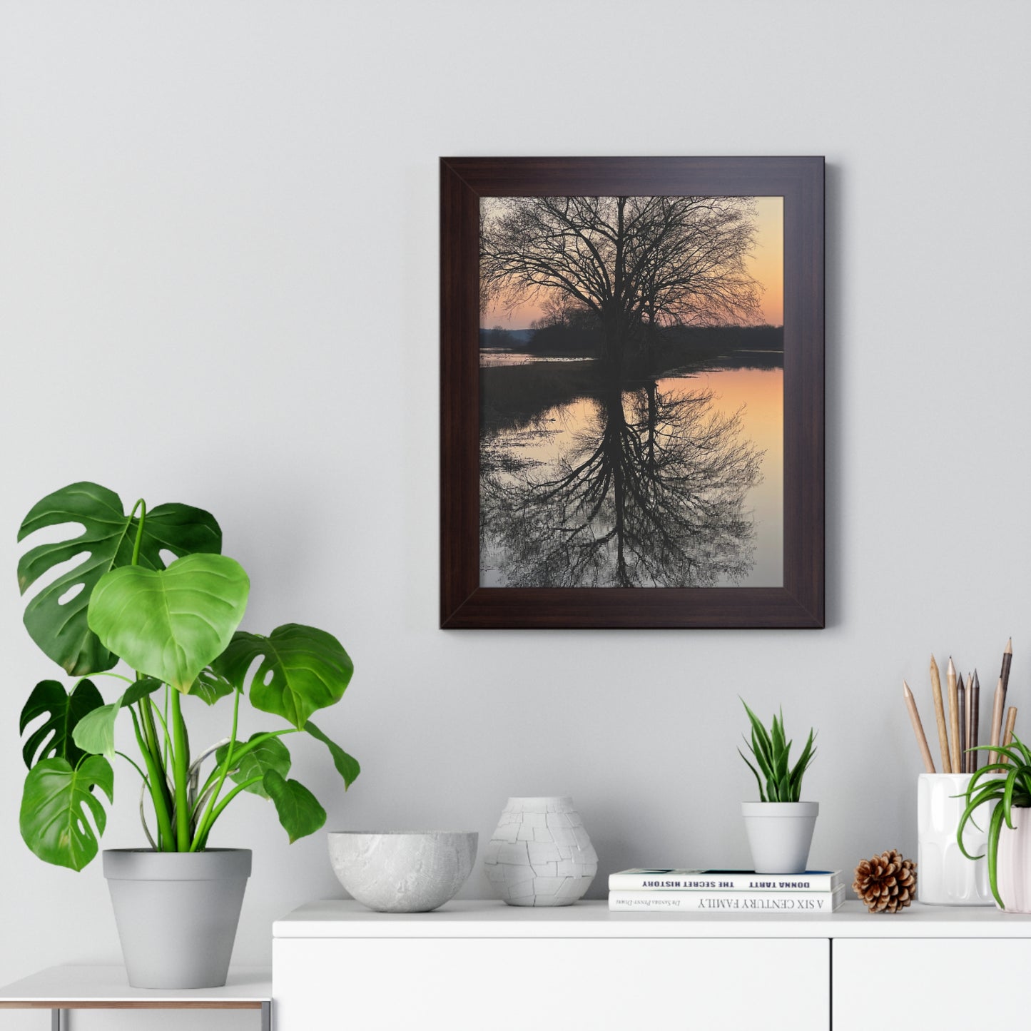 “Reflection At Sunset” Framed Vertical Poster