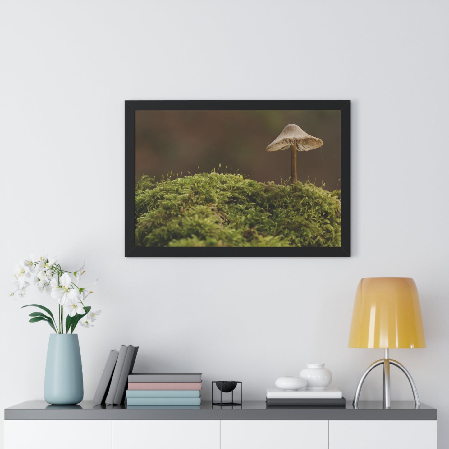 "Mushroom on Mossy Mound" Framed Horizontal Poster