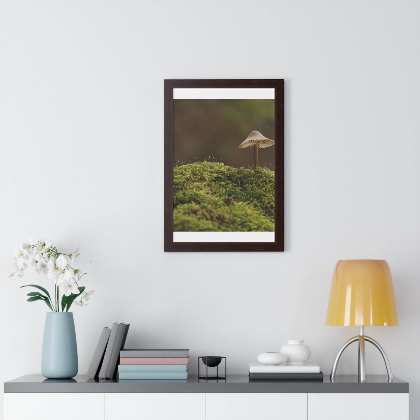 "Mushroom on Mossy Mound" Framed Vertical Poster