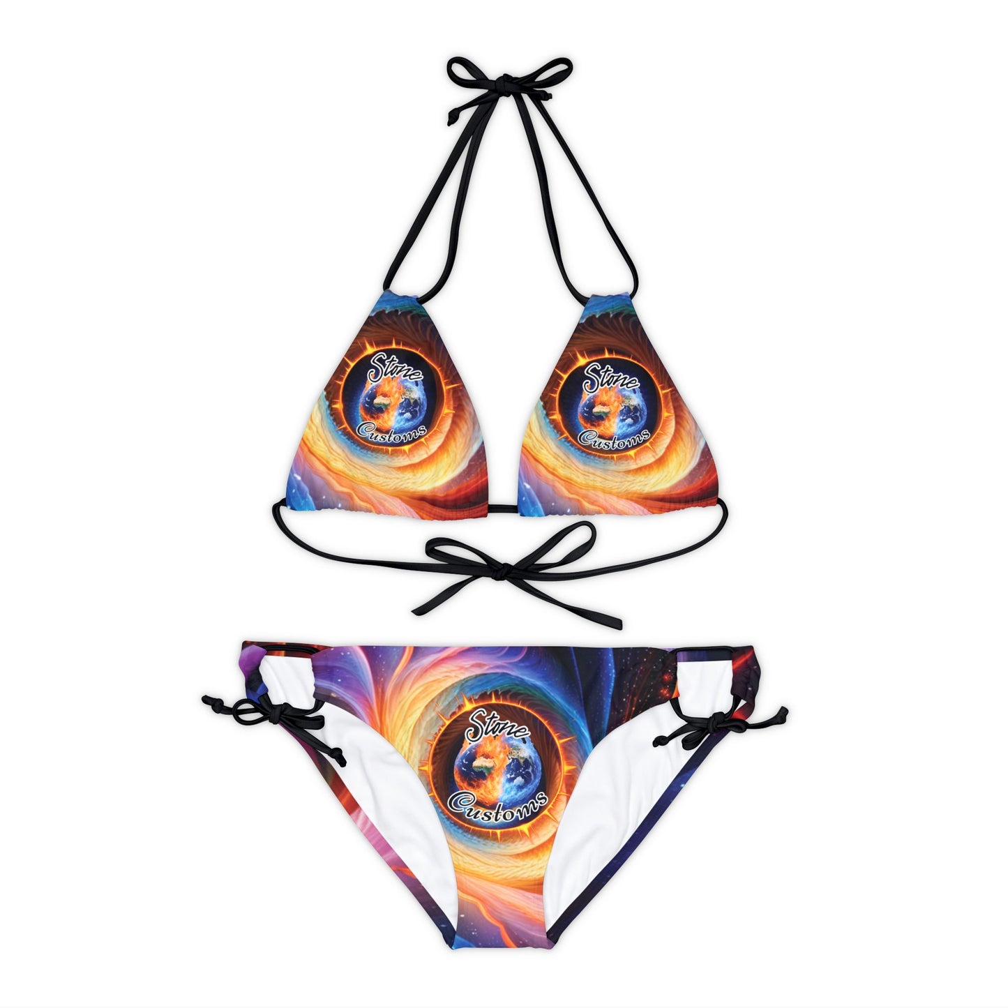 "Stone Customs" "Cosmic Spiral" Strappy Bikini Set (AOP)