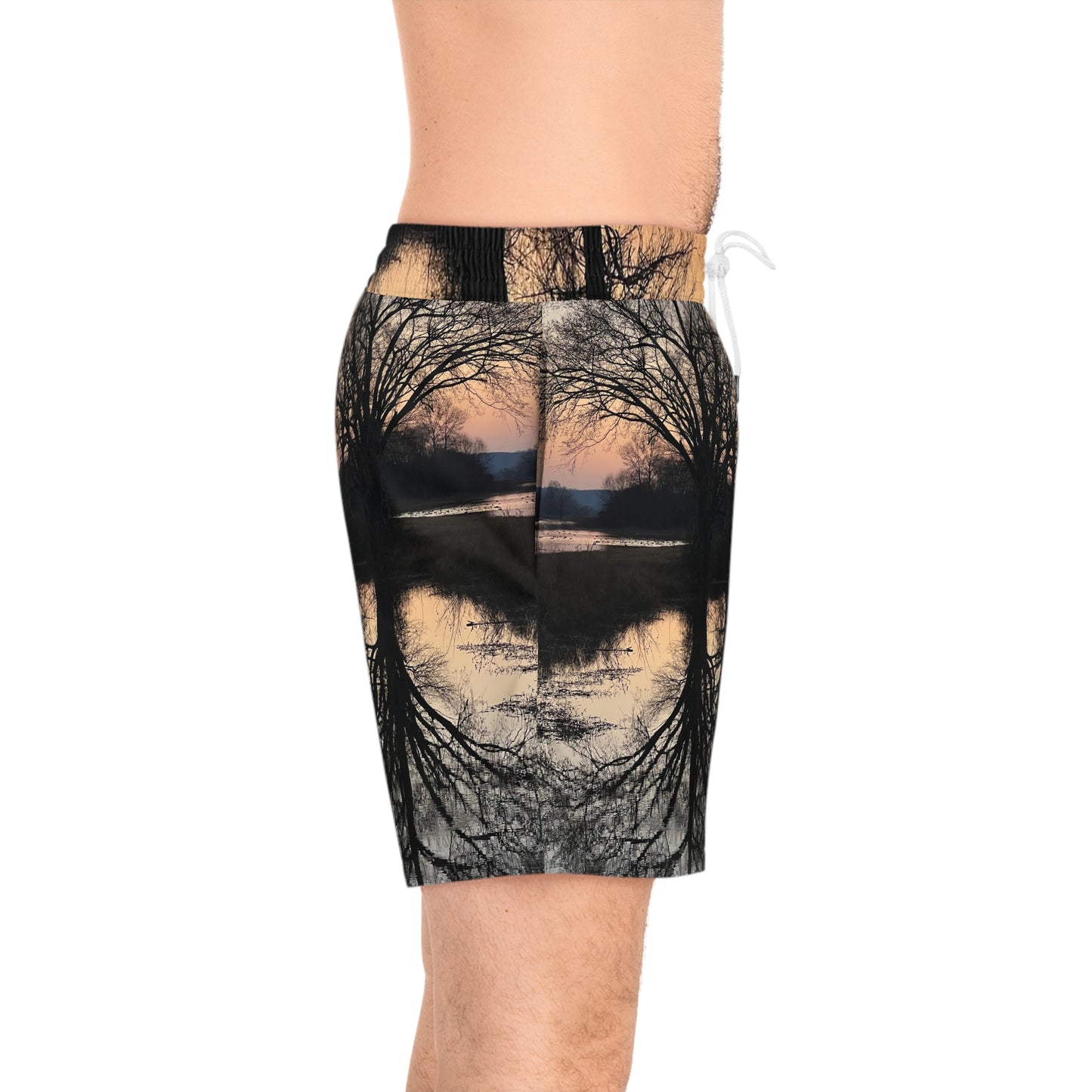 “Reflection At Sunset” Men's Mid-Length Swim Shorts (AOP)