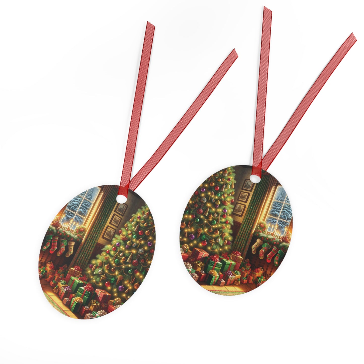 "Christmas Tree & Stockings" Metal Ornaments