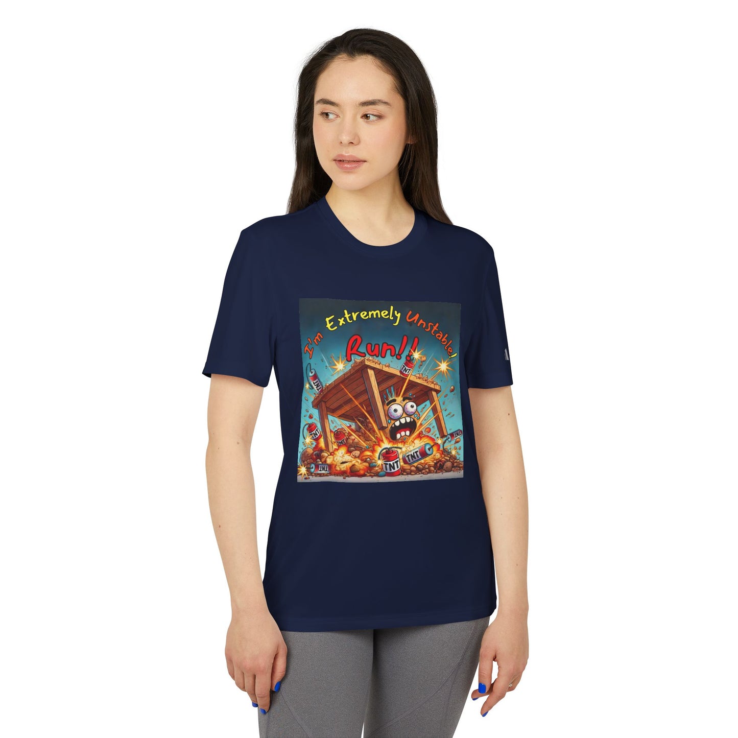 Adidas Sport T-shirt - “I'm Extremely Unstable! Run!”