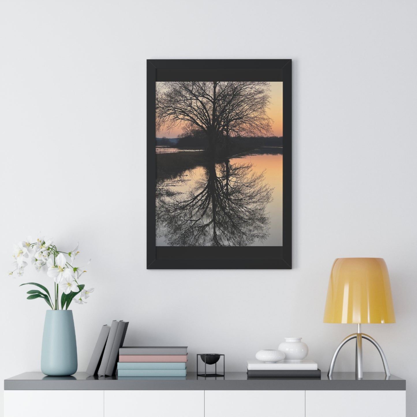 “Reflection At Sunset” Framed Vertical Poster