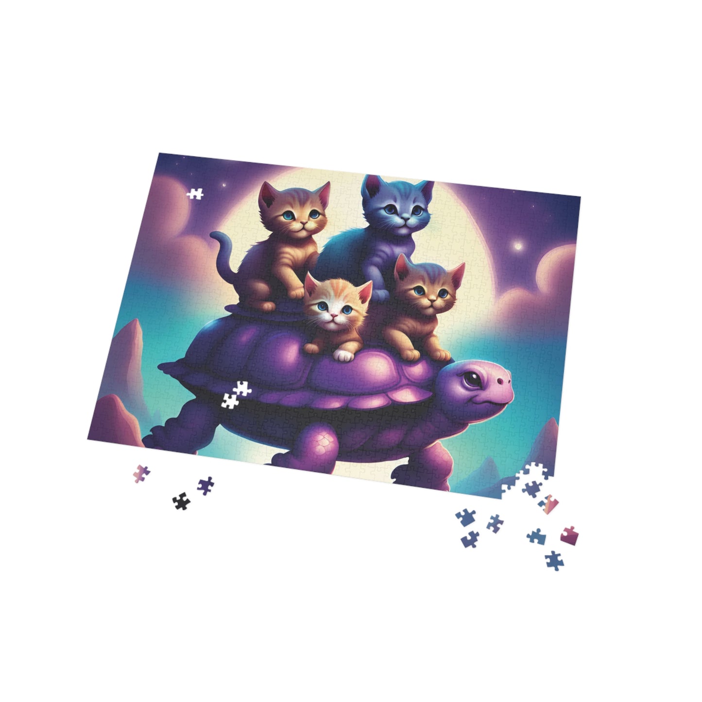 "Moonlit Purple Turtle & Kittens" Puzzle (96, 252, 500, 1000-Piece)