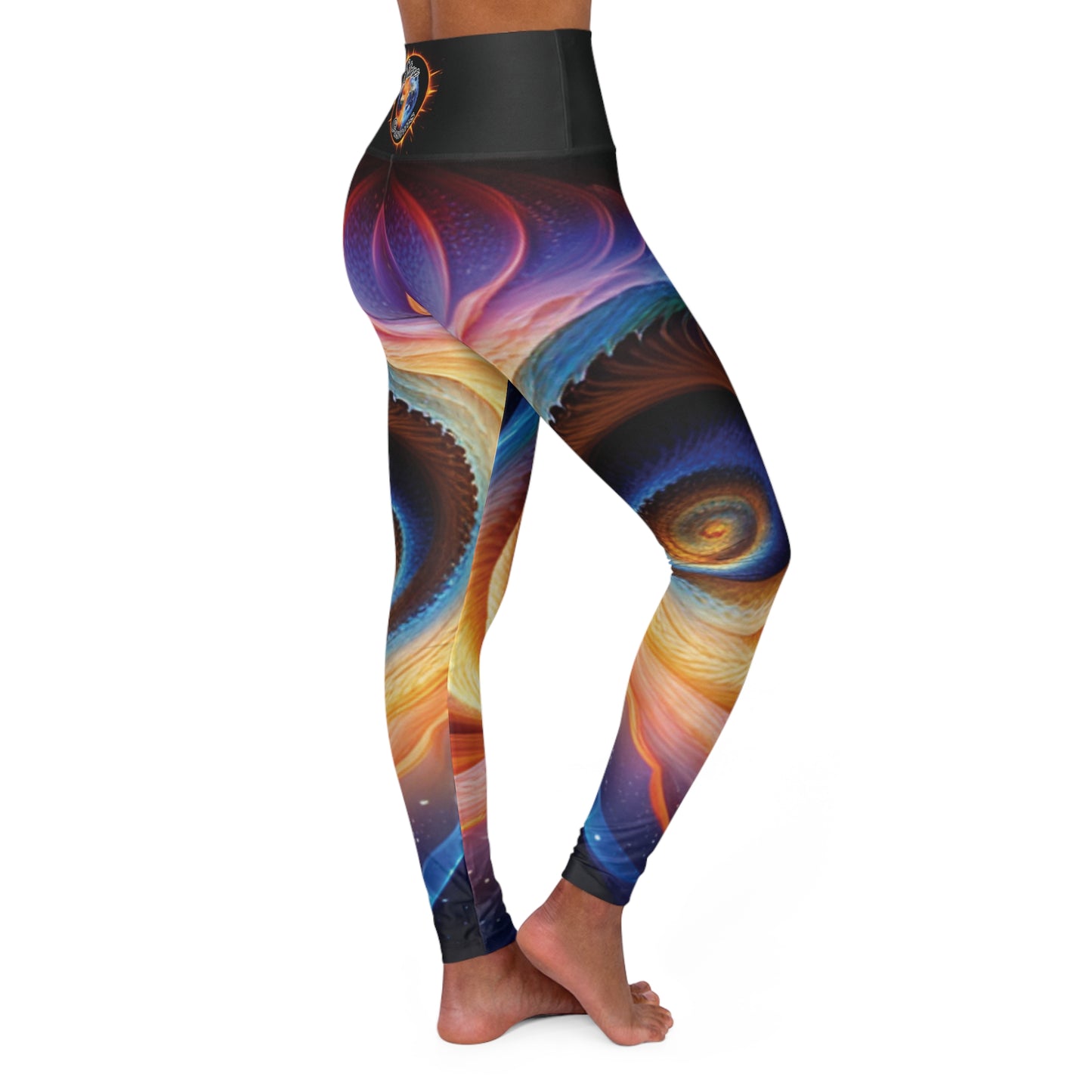 "Cosmic Spiral" High Waisted Yoga Leggings (AOP) w/"Stone Customs" logo