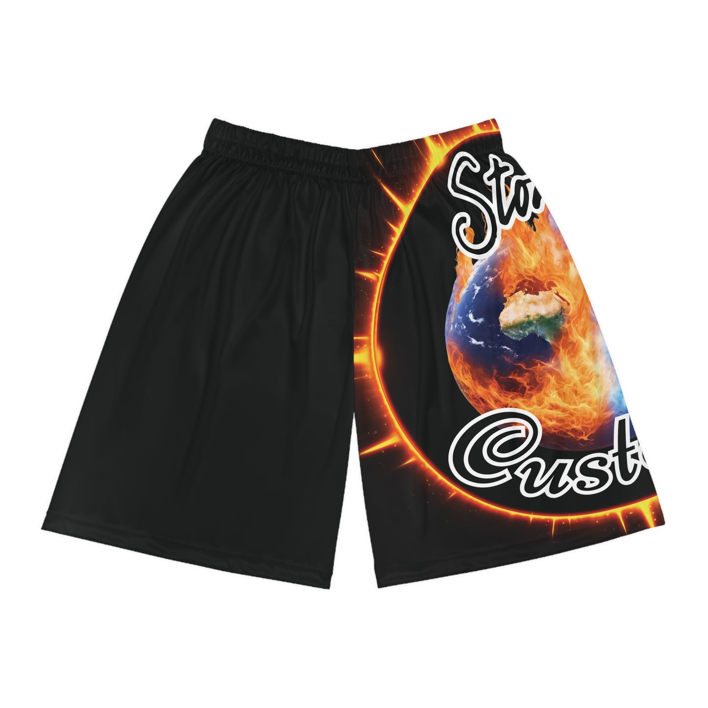 "Stone Customs" Left Leg Black Basketball Shorts (AOP)