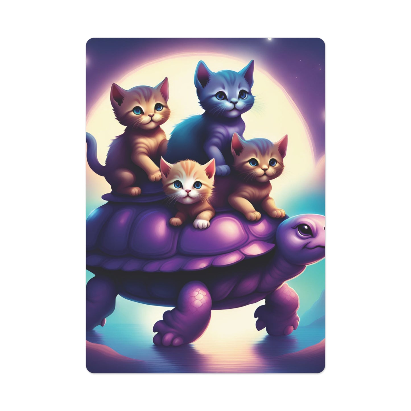 "Moonlit Purple Turtle & Kittens" Poker Cards