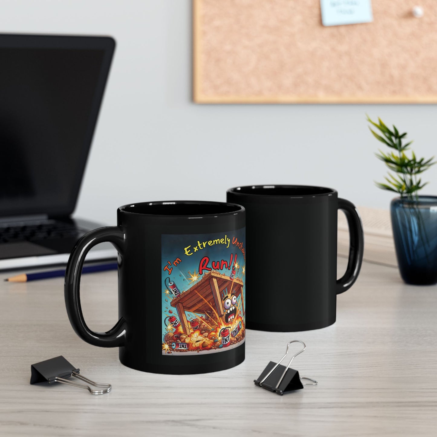 Right Side Design Mug - “I'm Extremely Unstable, Run!” Black Mug (11oz, 15oz)