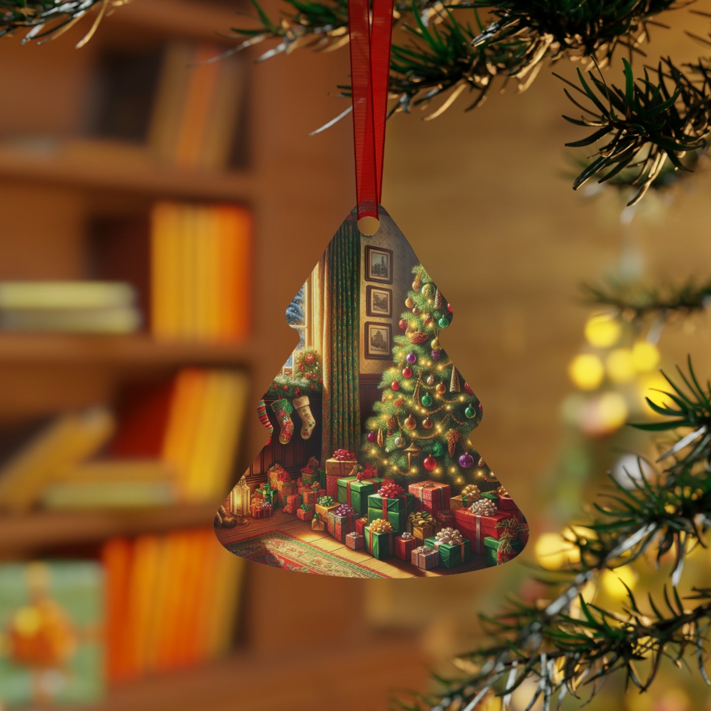 "Christmas Tree & Stockings" Metal Ornaments